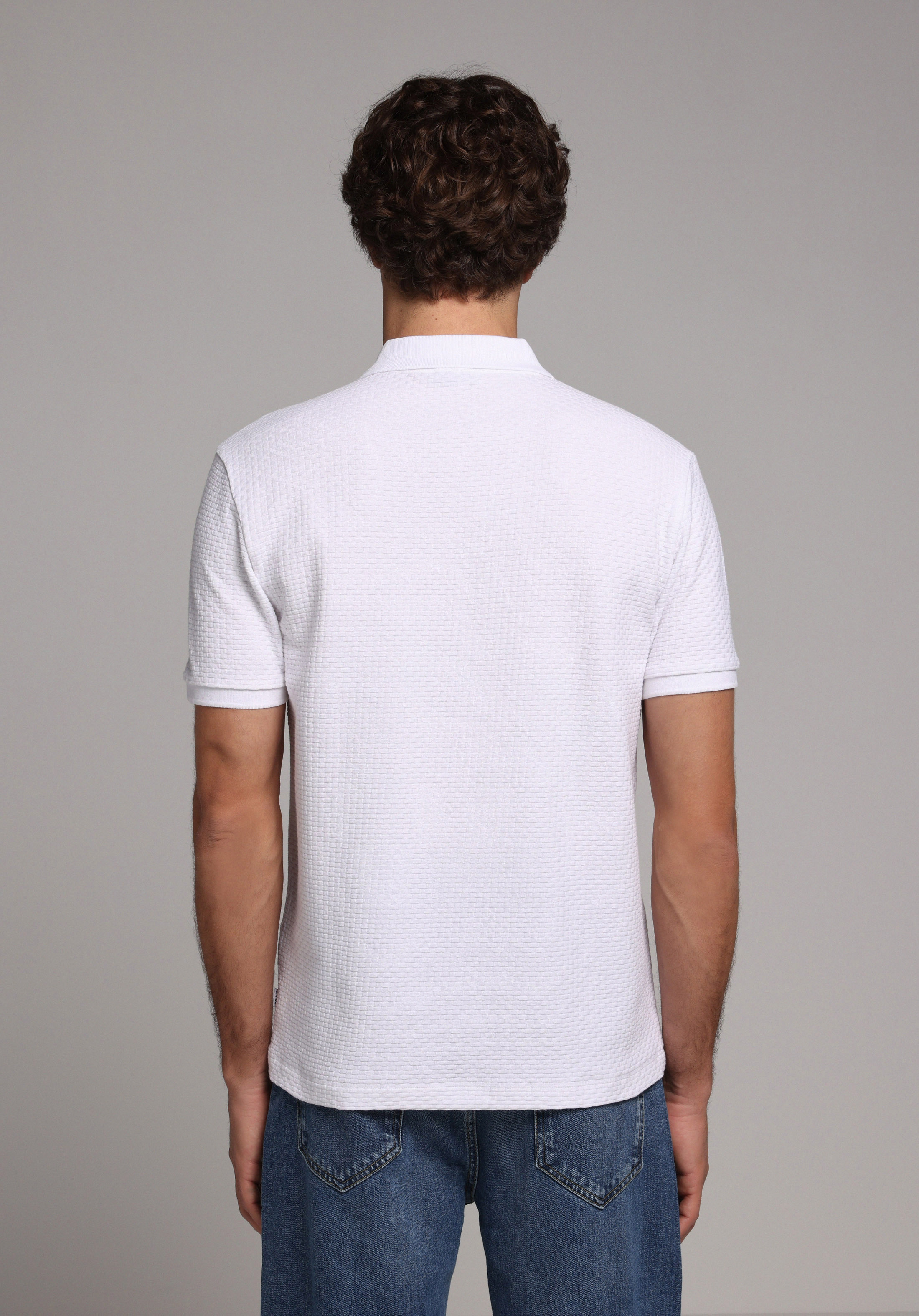 Regular Fit Polo Yaka Düz Erkek Beyaz Kısa Kol Tişört