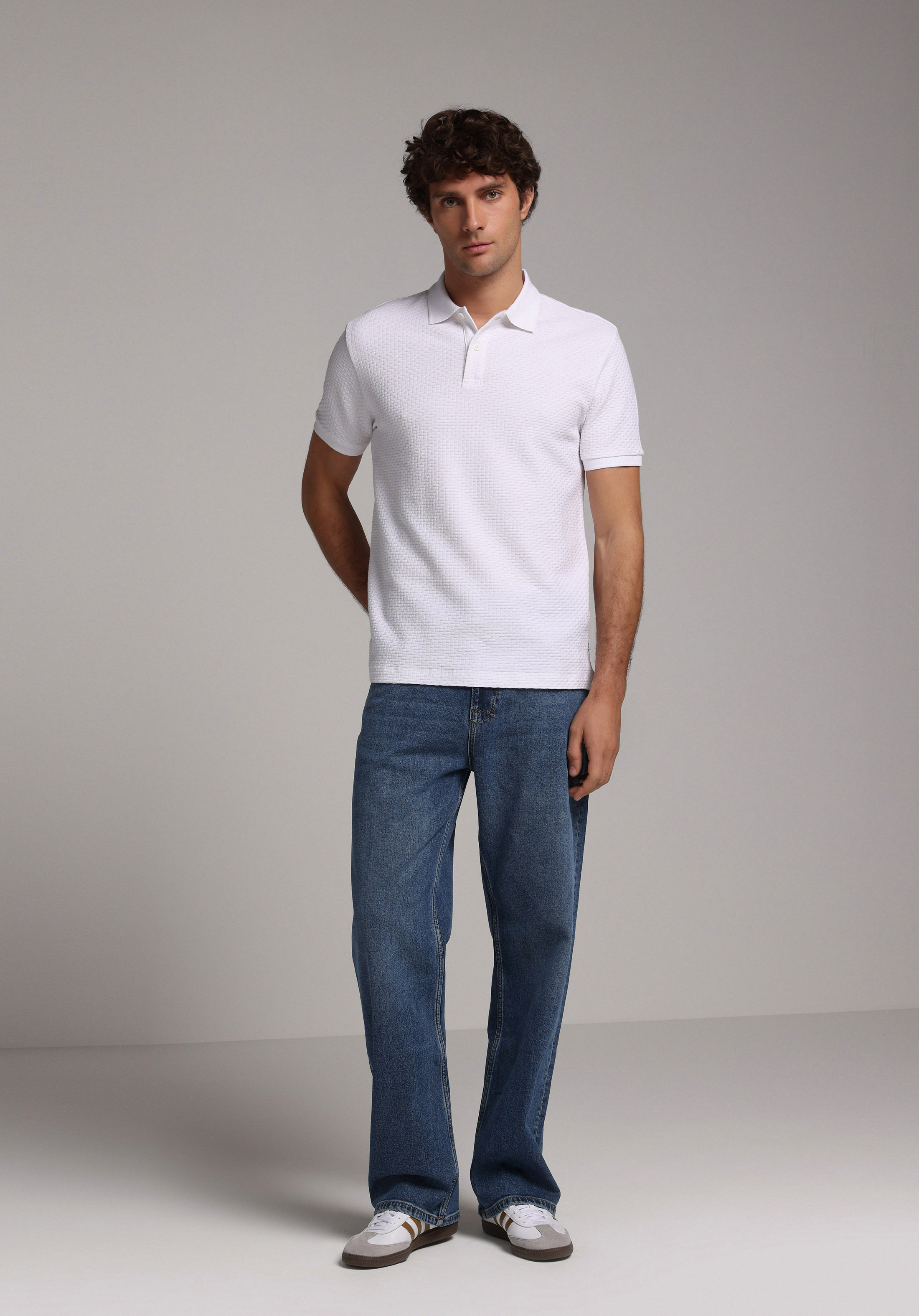 Regular Fit Polo Yaka Düz Erkek Beyaz Kısa Kol Tişört