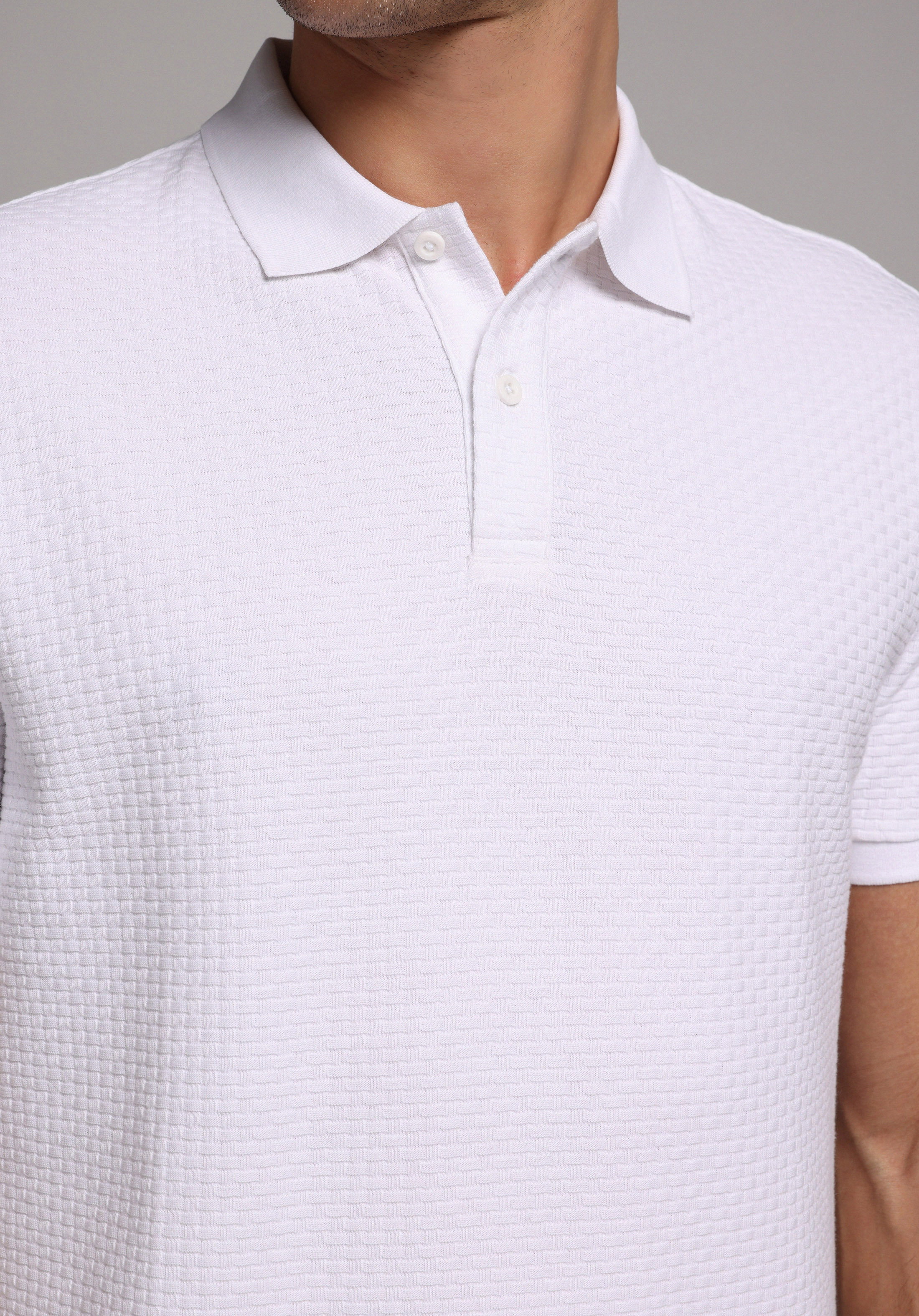 Regular Fit Polo Yaka Düz Erkek Beyaz Kısa Kol Tişört