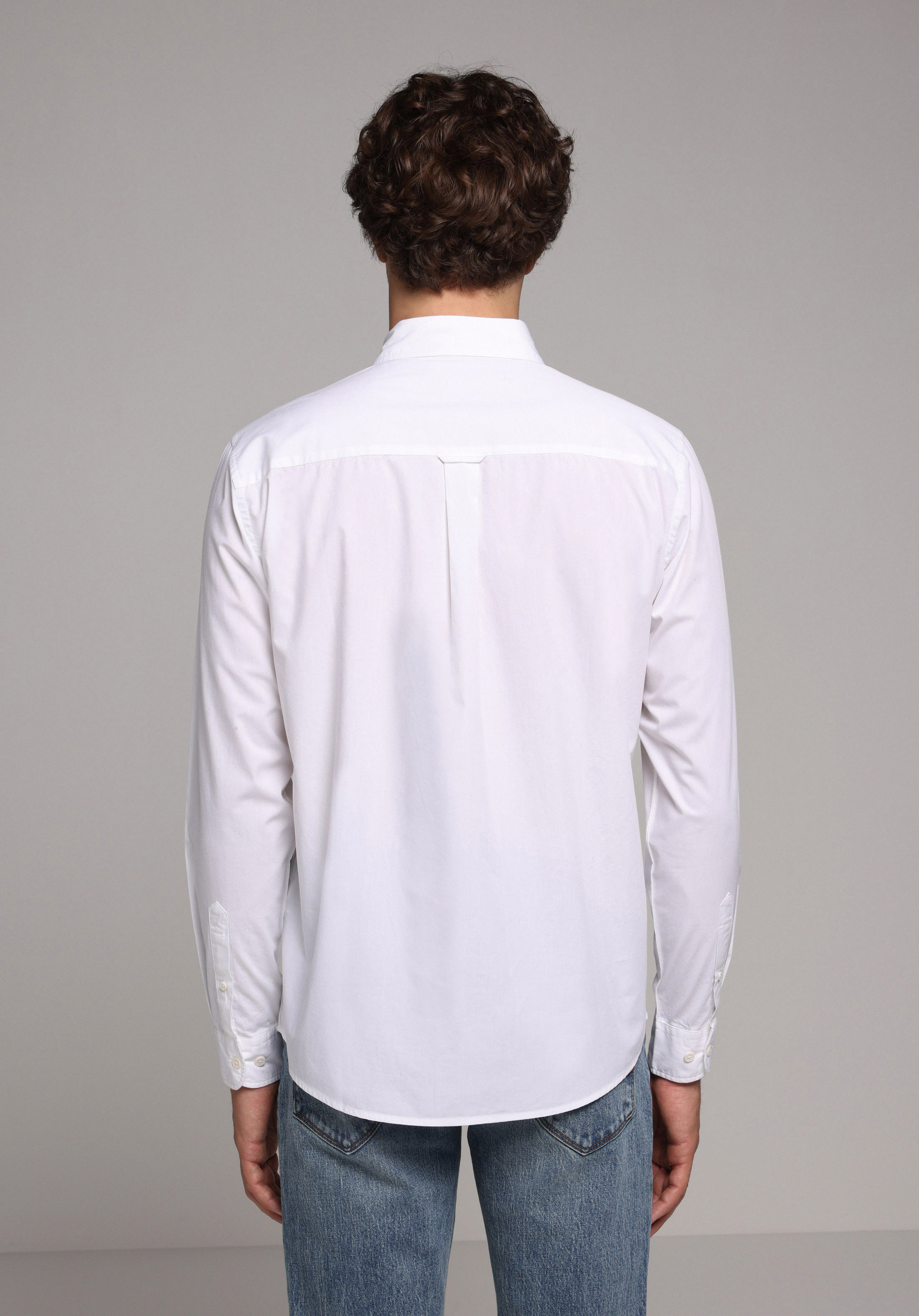 Regular Fit Shirt Neck Düz Erkek Beyaz Uzun Kol Gömlek