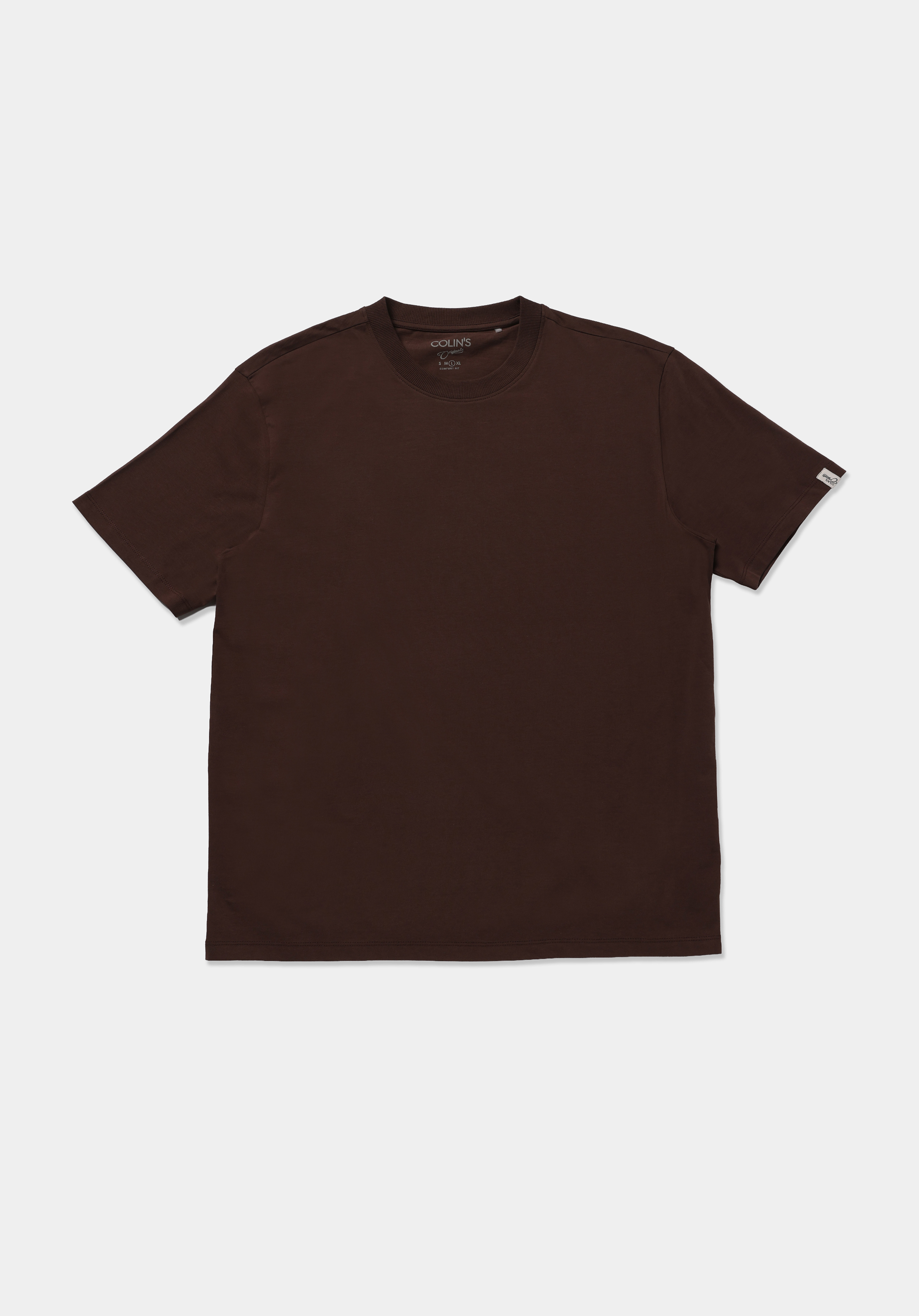 Comfort Fit Yuvarlak Yaka Düz Erkek Kahverengi Kısa Kol Tişört