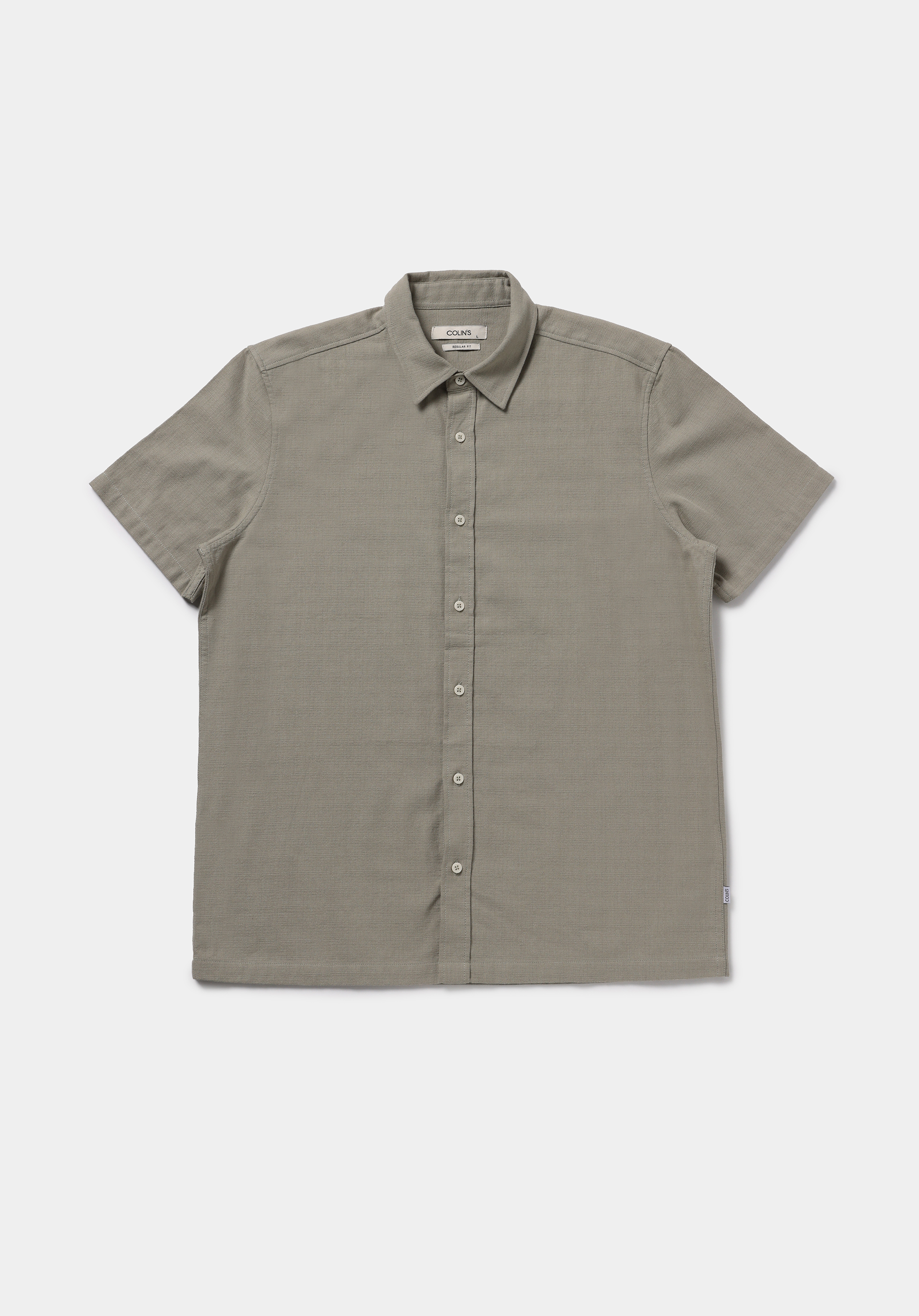 Regular Fit Shirt Neck Düz Erkek Yeşil Kısa Kol Gömlek