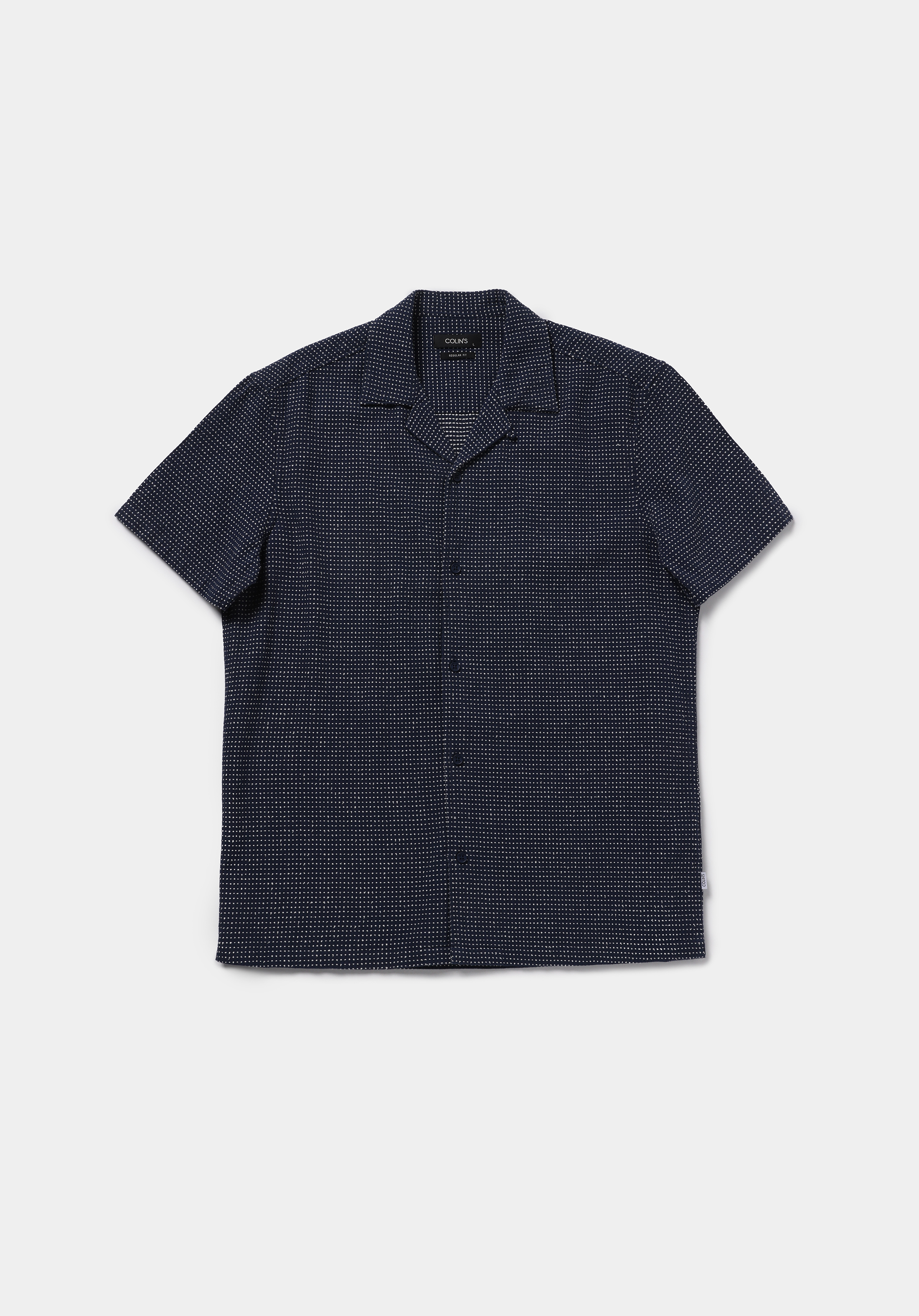 Regular Fit Shirt Neck Jakarlı Erkek Mavi Kısa Kol Gömlek