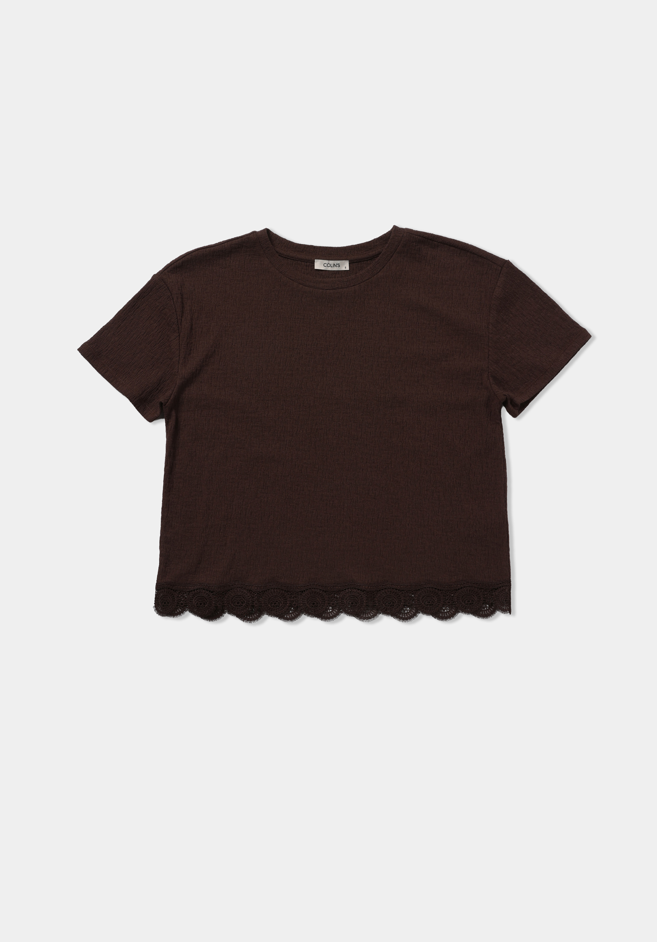 Regular Fit Yuvarlak Yaka Düz Kadın Kahverengi Kısa Kol Tişört