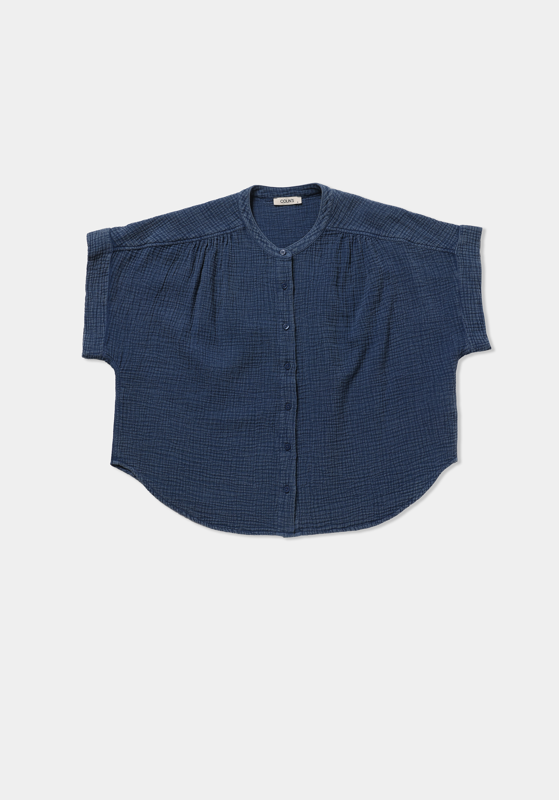 Fashion Fit Yuvarlak Yaka Düz Kadın Mavi Kısa Kol Gömlek