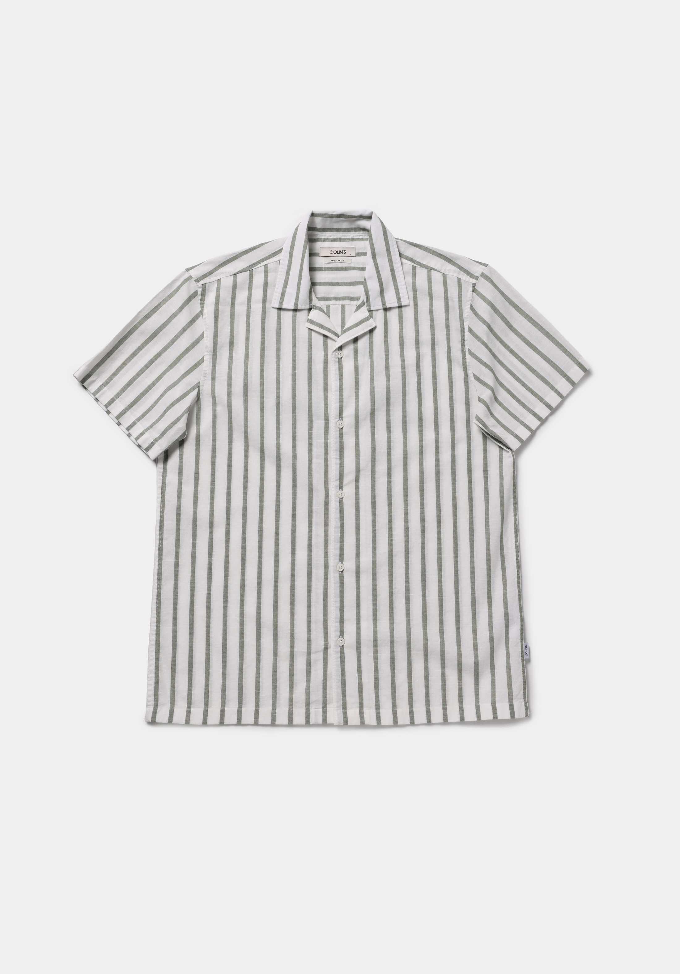 Regular Fit Shirt Neck Çizgili Erkek Yeşil Kısa Kol Gömlek