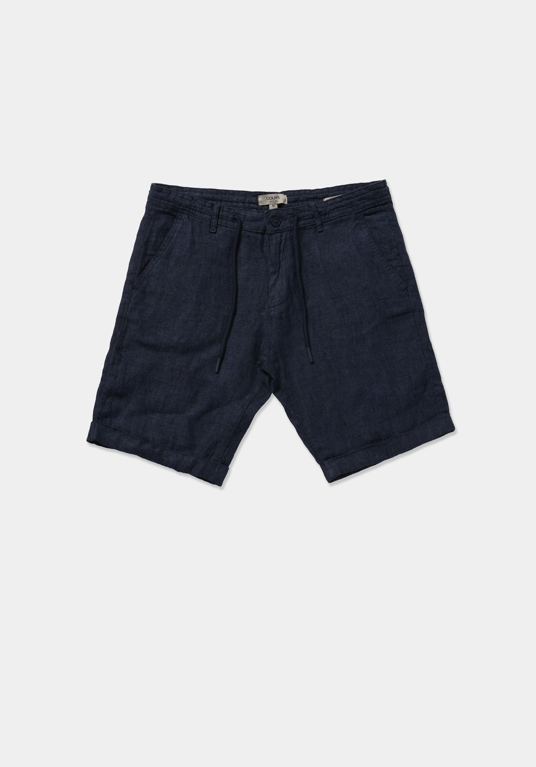 Regular Fit Orta Bel Düz Keten Erkek Lacivert Şort