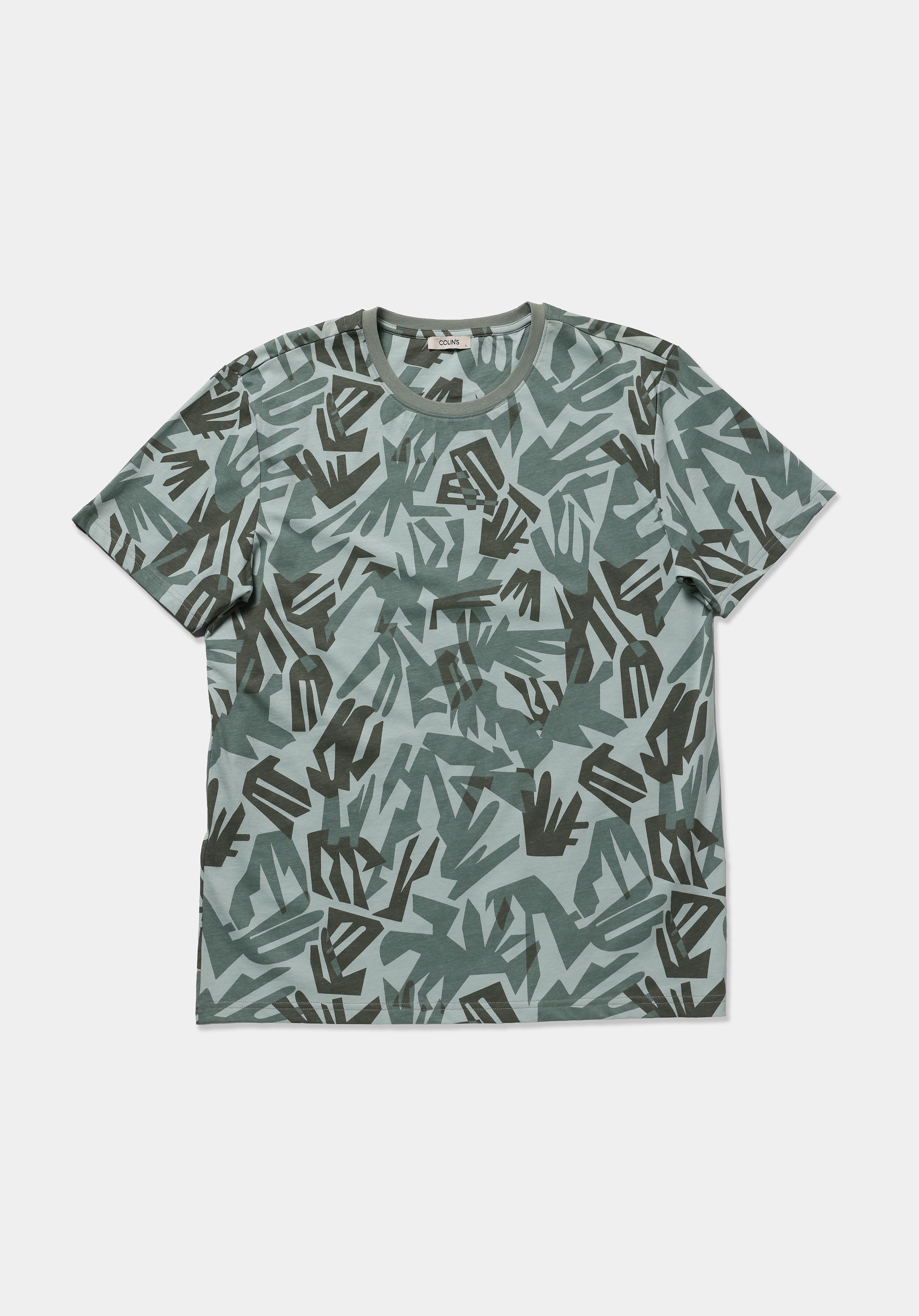 Regular Fit Yuvarlak Yaka Baskılı Erkek Yeşil Kısa Kol Tişört