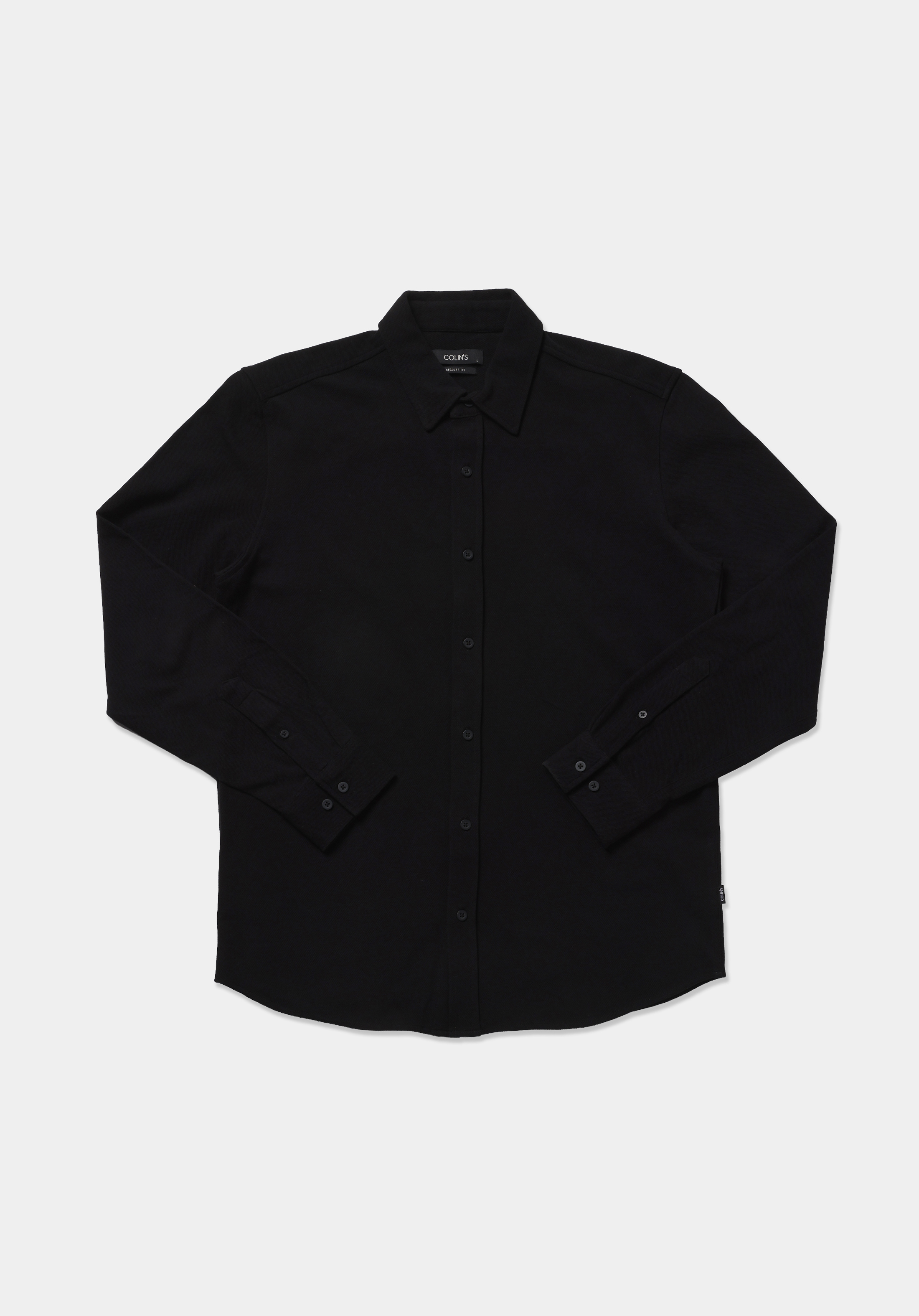 Regular Fit Shirt Neck Düz Erkek Siyah Uzun Kol Gömlek