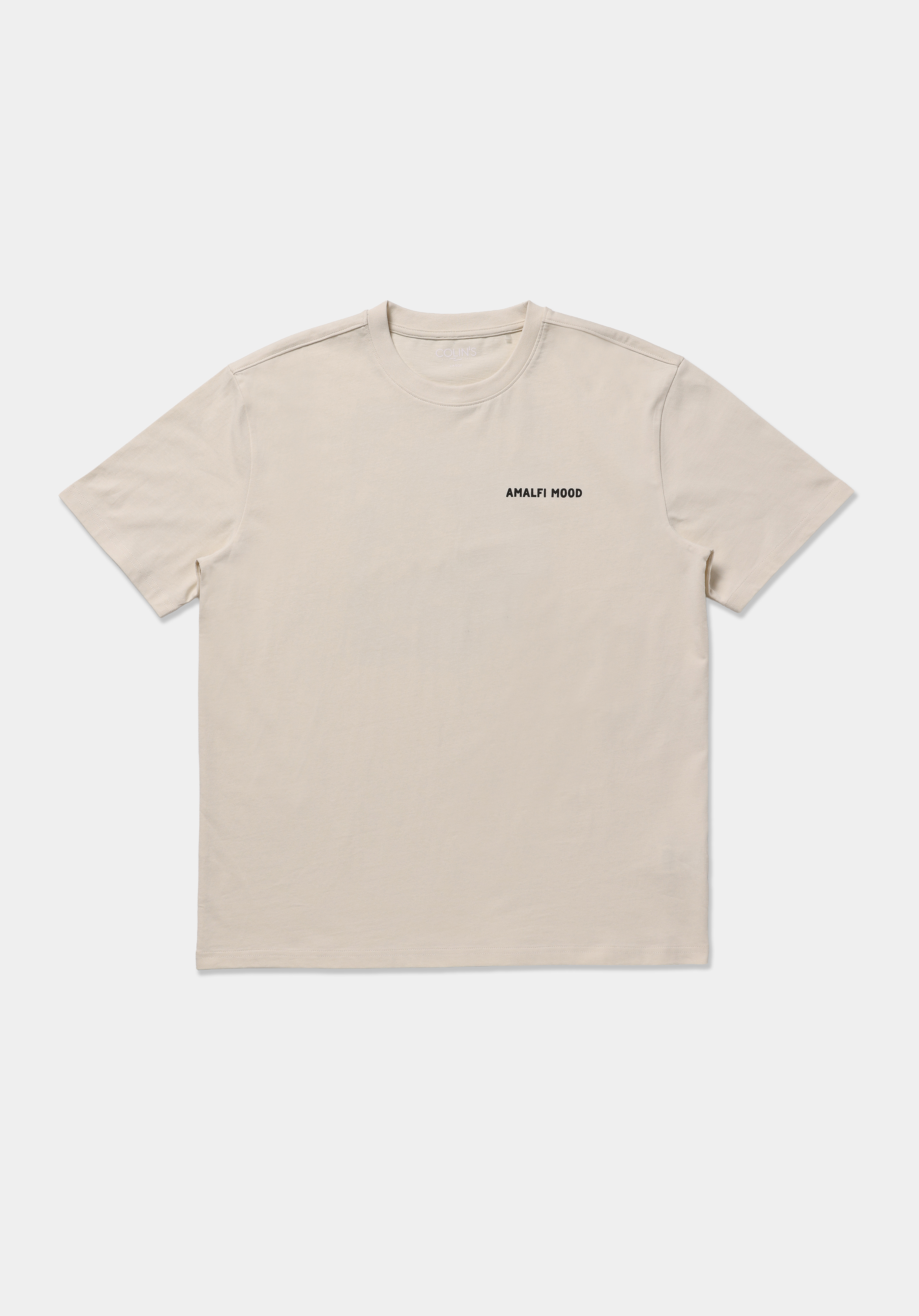 Comfort Fit Yuvarlak Yaka Baskılı Erkek Bej Kısa Kol Tişört