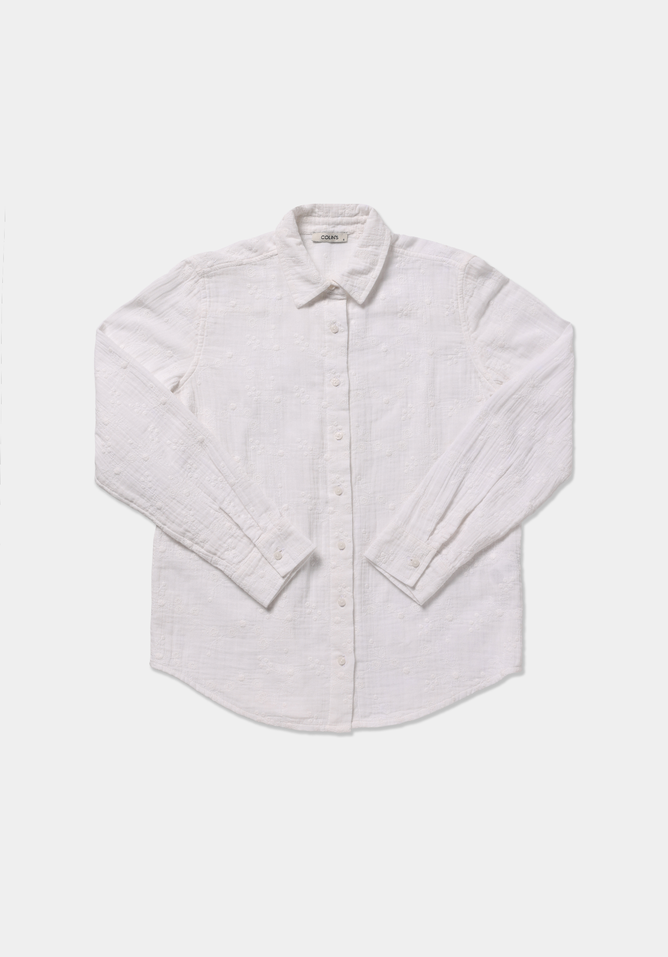 Regular Fit Shirt Neck Düz Kadın Beyaz Uzun Kol Gömlek