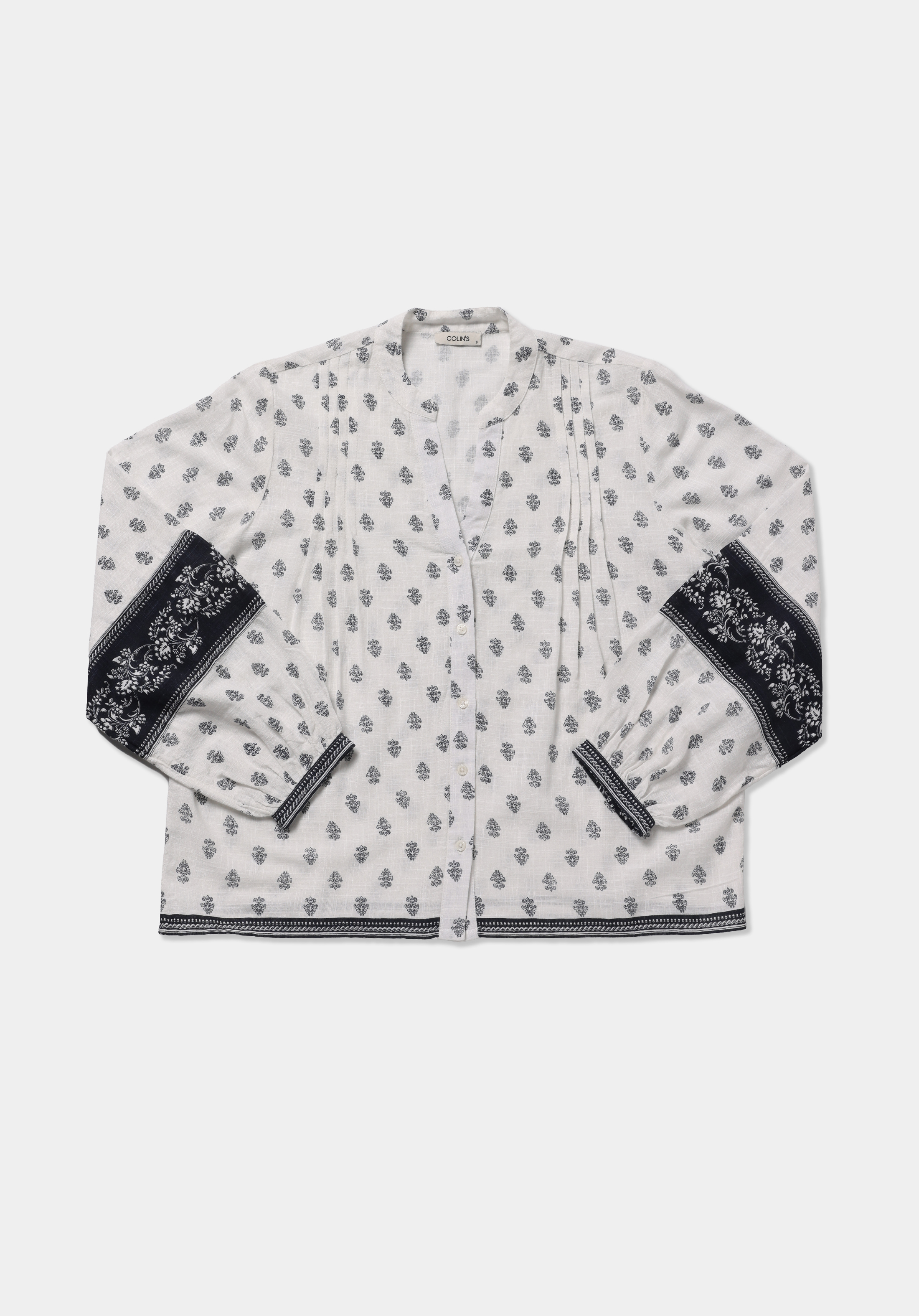 Fashion Fit Yuvarlak Yaka Baskılı Kadın Beyaz Uzun Kol Gömlek