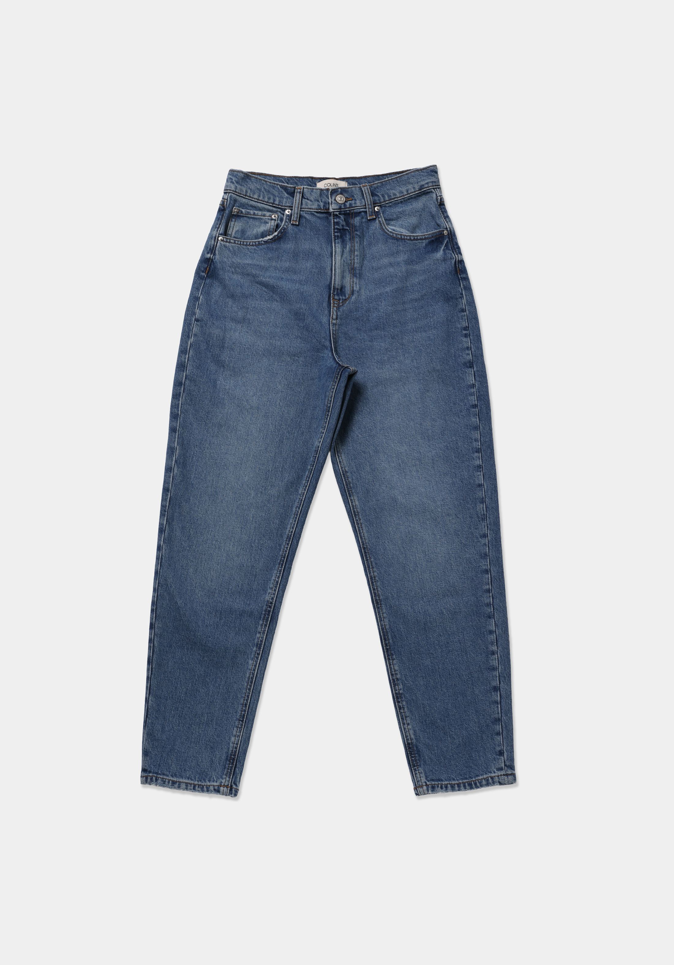 Mom Fit   Kadın Mid İndigo Denim Jean Pantolon