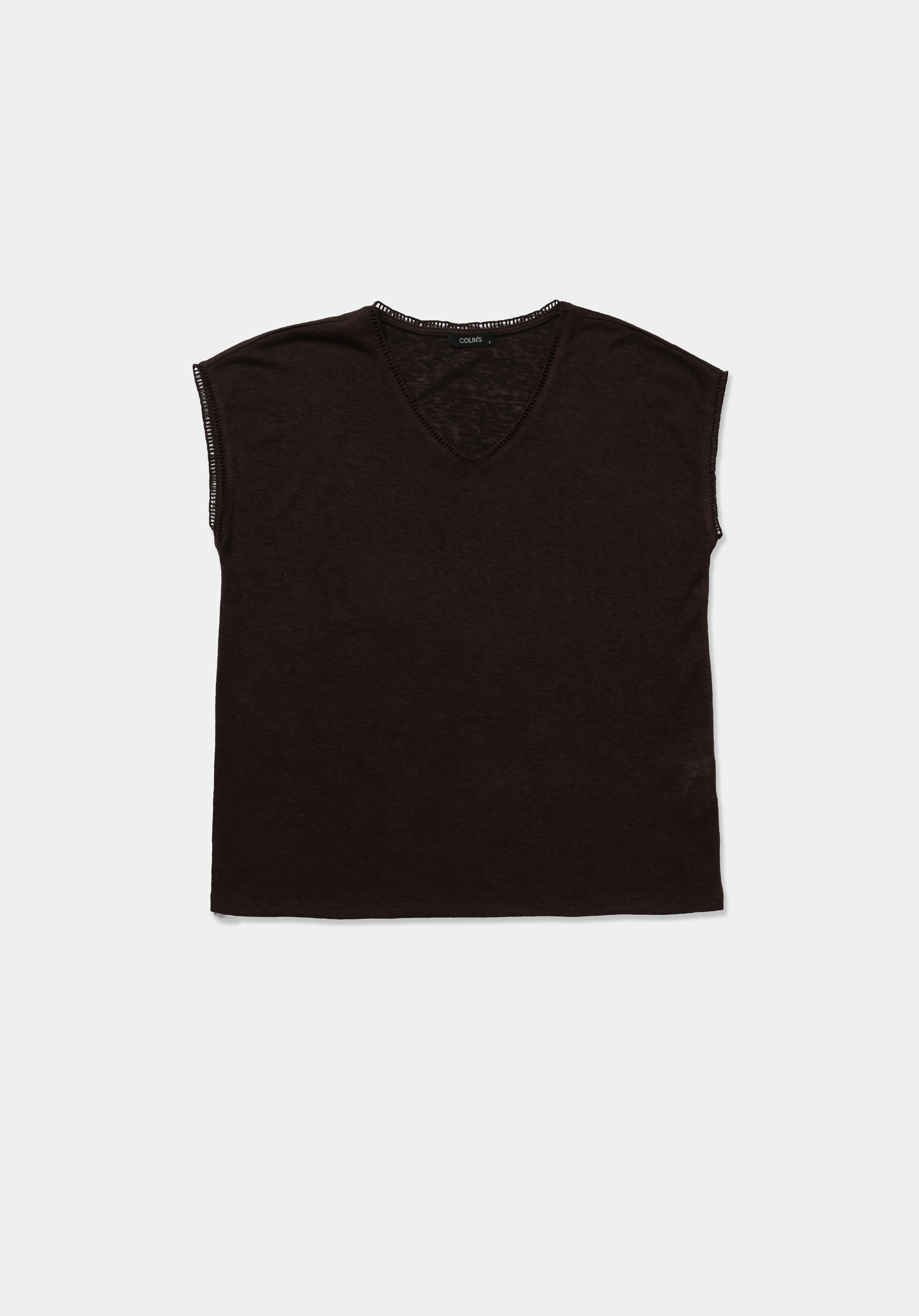 Regular Fit V Yaka Düz Kadın Kahverengi Kısa Kol Tişört