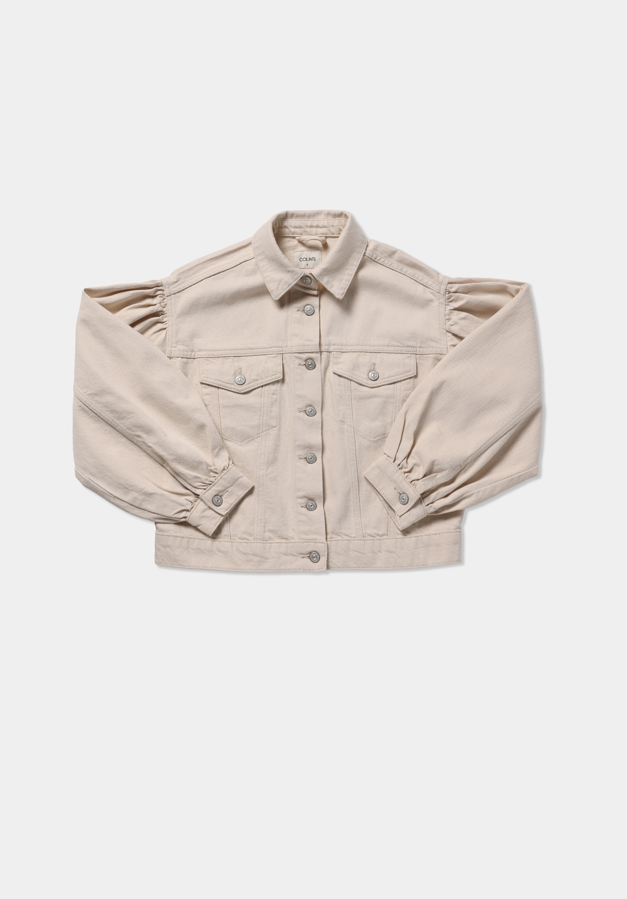 Oversize Fit Düğmeli Astarsız  Kadın Ecru Denim Ceket