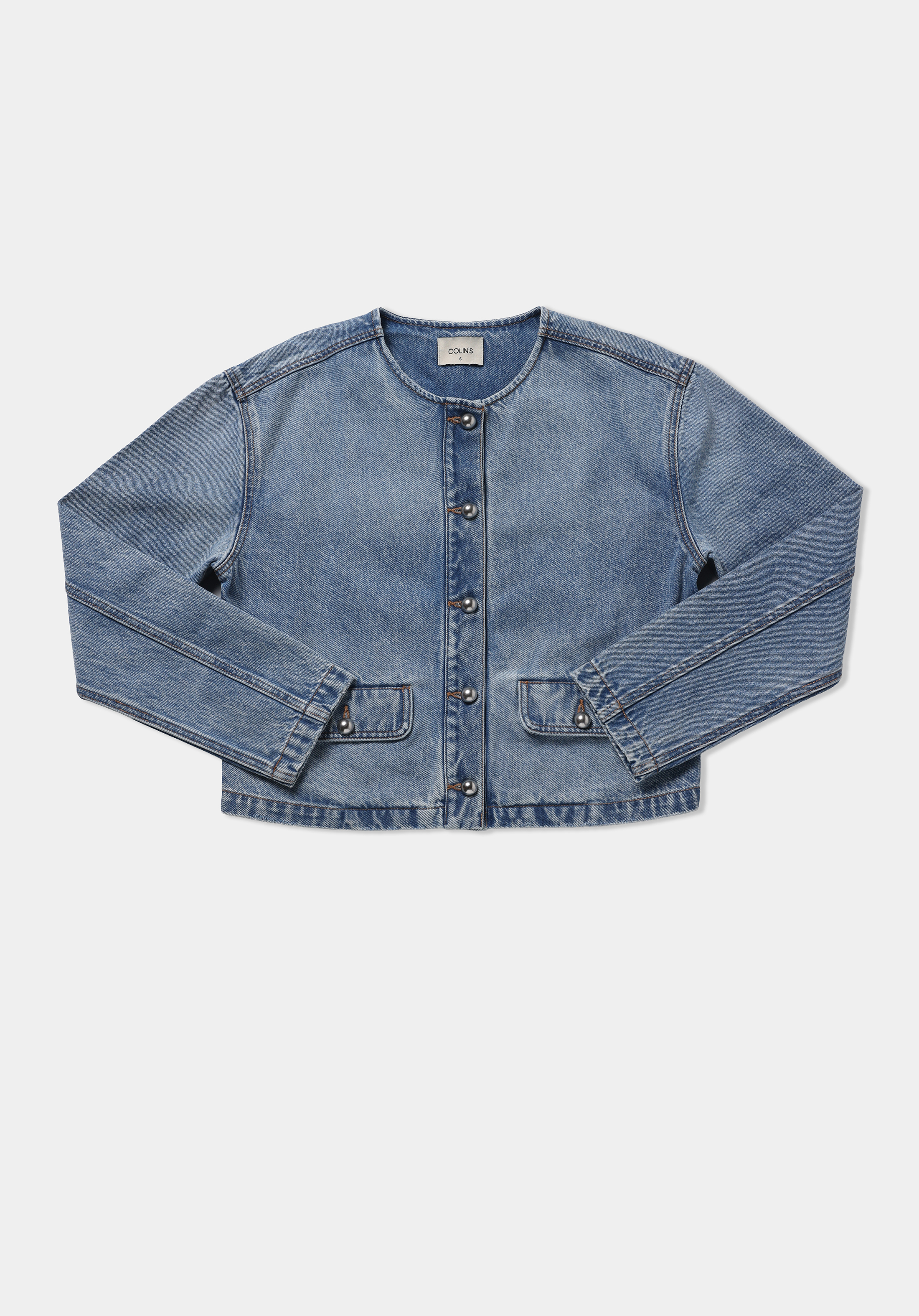 Regular Fit Düğmeli Astarsız  Kadın Mid İndigo Denim Ceket