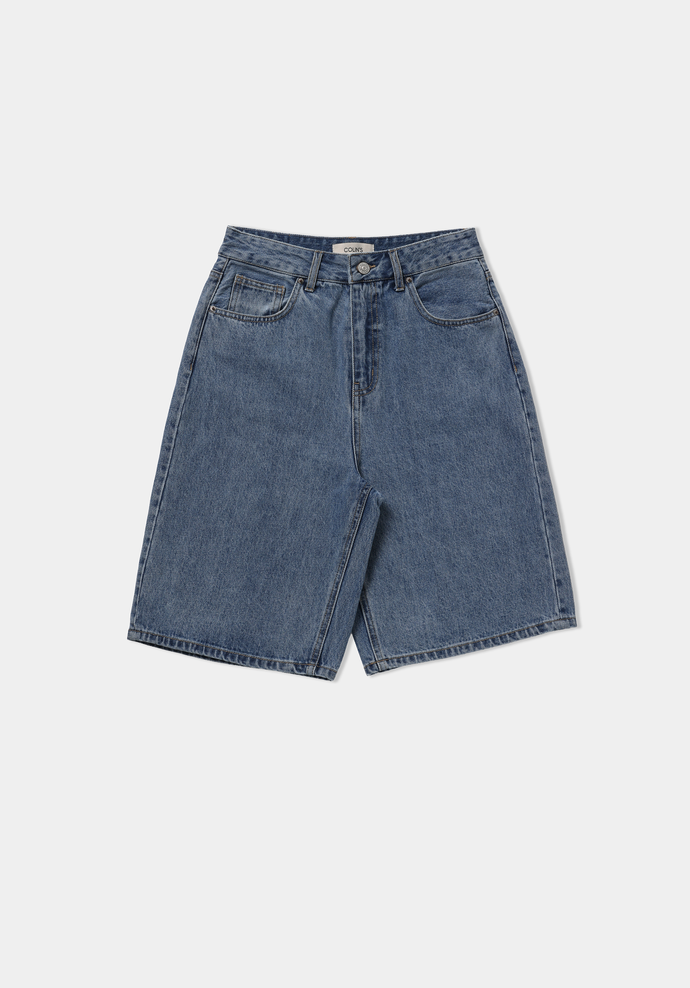 Regular Fit Yüksel Bel Düz Kadın Mid İndigo Denim Jean Şort