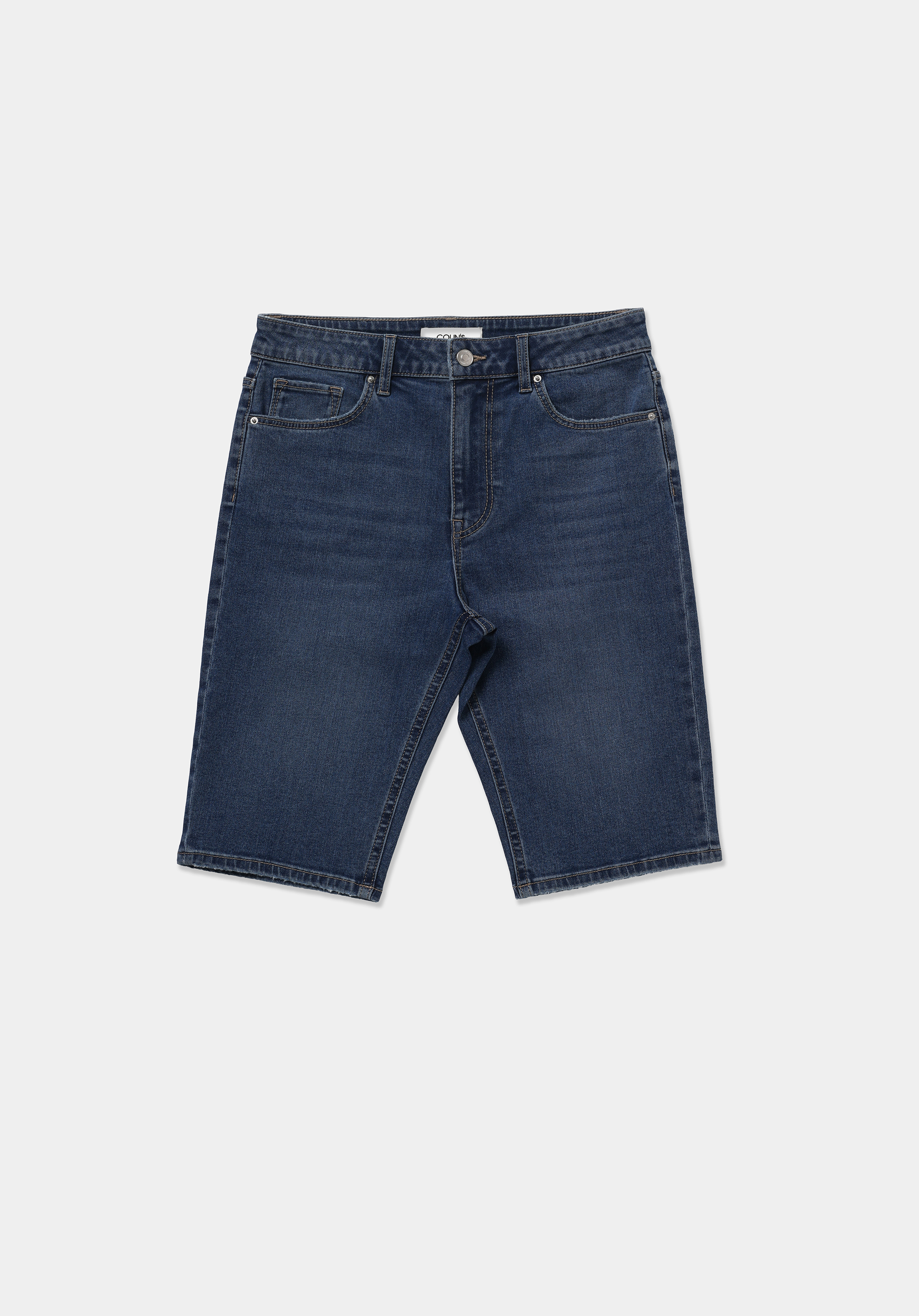 Slim Fit Yüksel Bel Düz Kadın Mid İndigo Denim Jean Şort