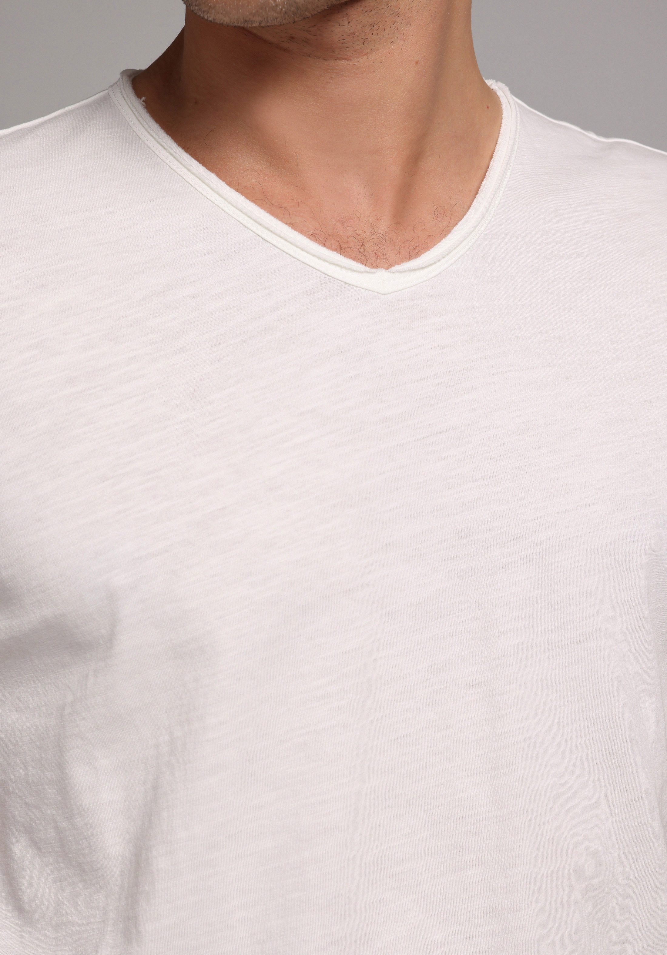 Regular Fit V Yaka Düz Erkek Beyaz Kısa Kol Tişört