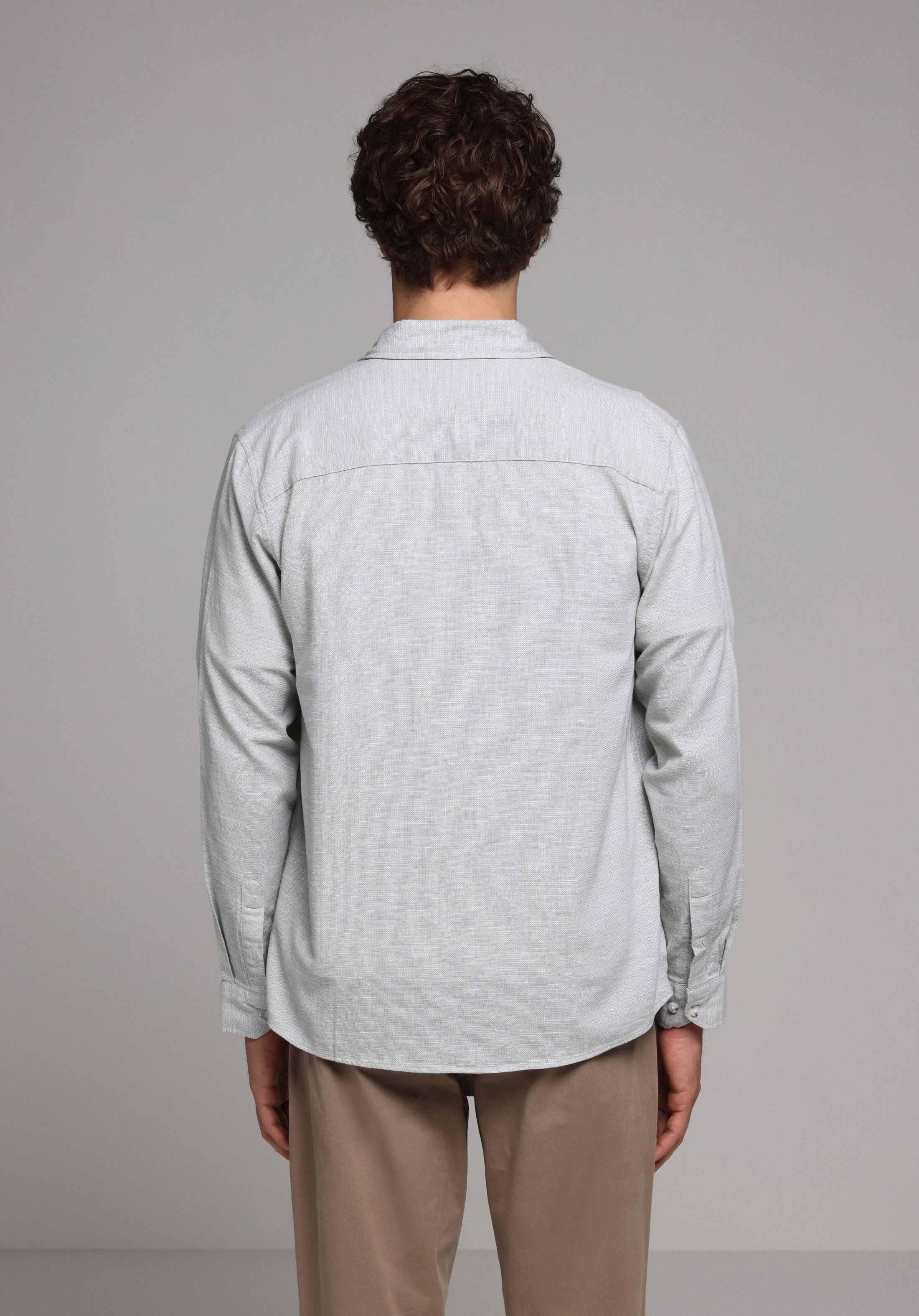 Regular Fit Shirt Neck Düz Erkek Yeşil Uzun Kol Gömlek