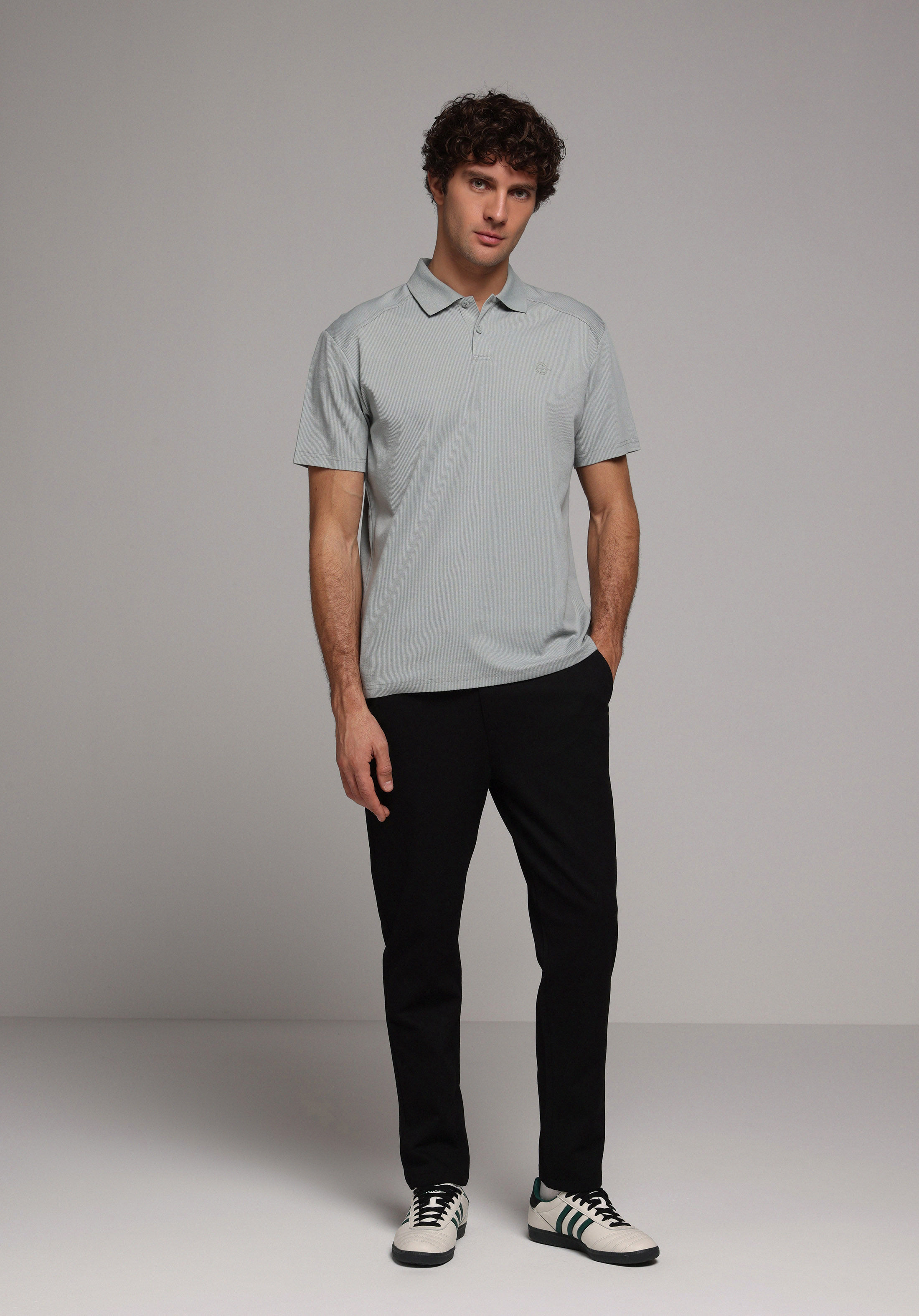 Comfort Fit Polo Yaka Düz Erkek Turkuaz Kısa Kol Tişört