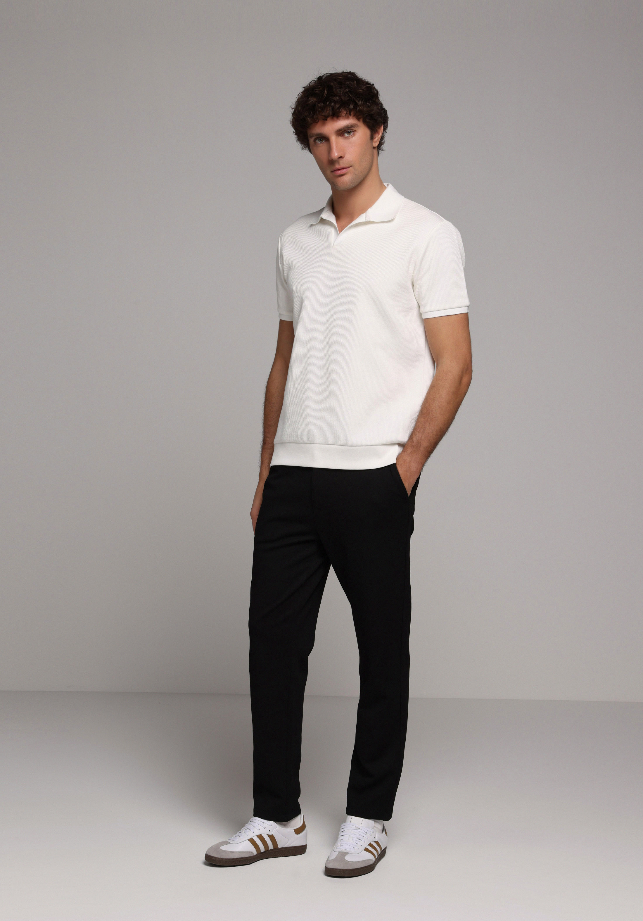 Regular Fit Polo Yaka Düz Erkek Beyaz Kısa Kol Tişört