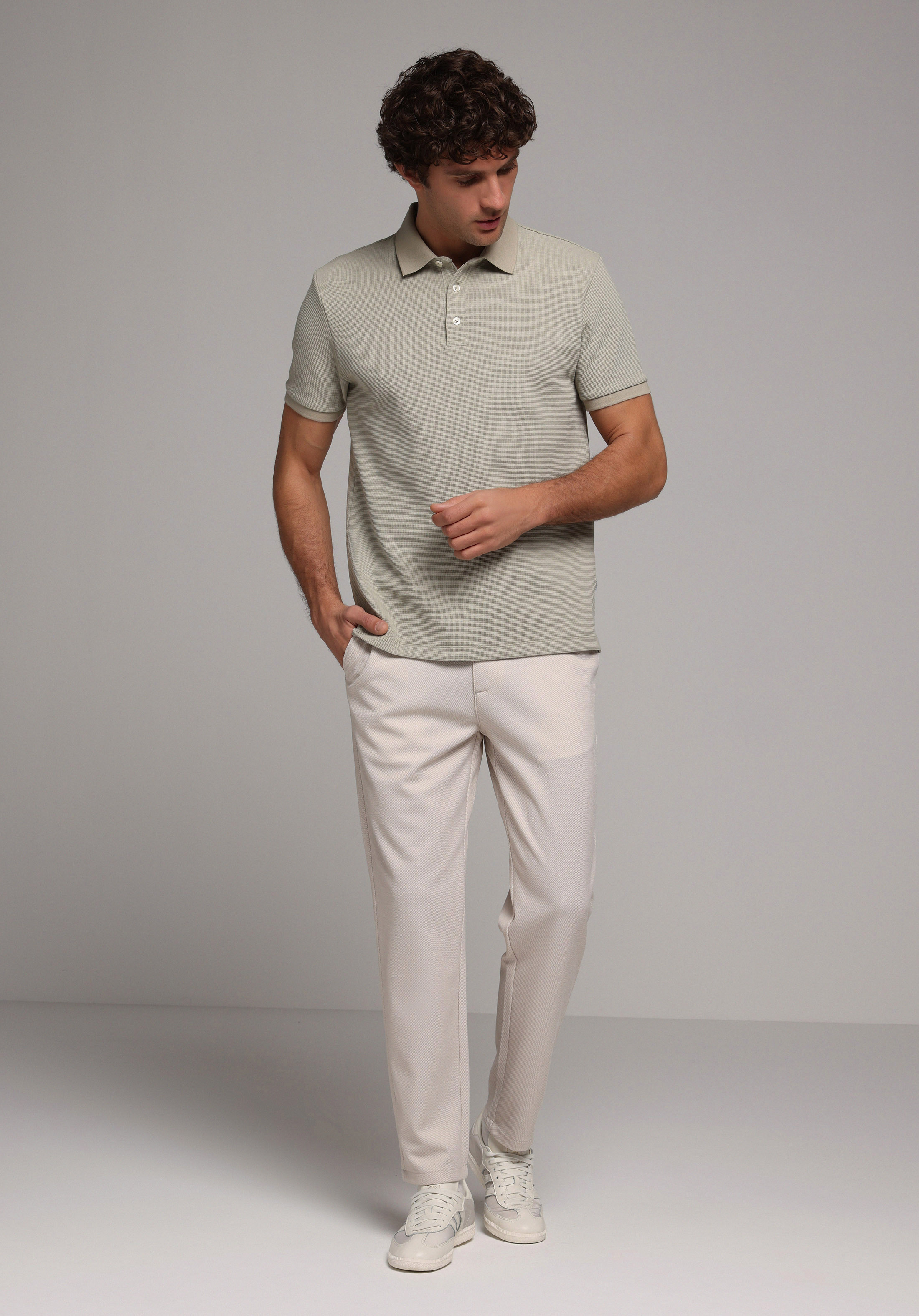 Regular Fit Orta Bel Düz Paça Erkek Ekru  Pantolon