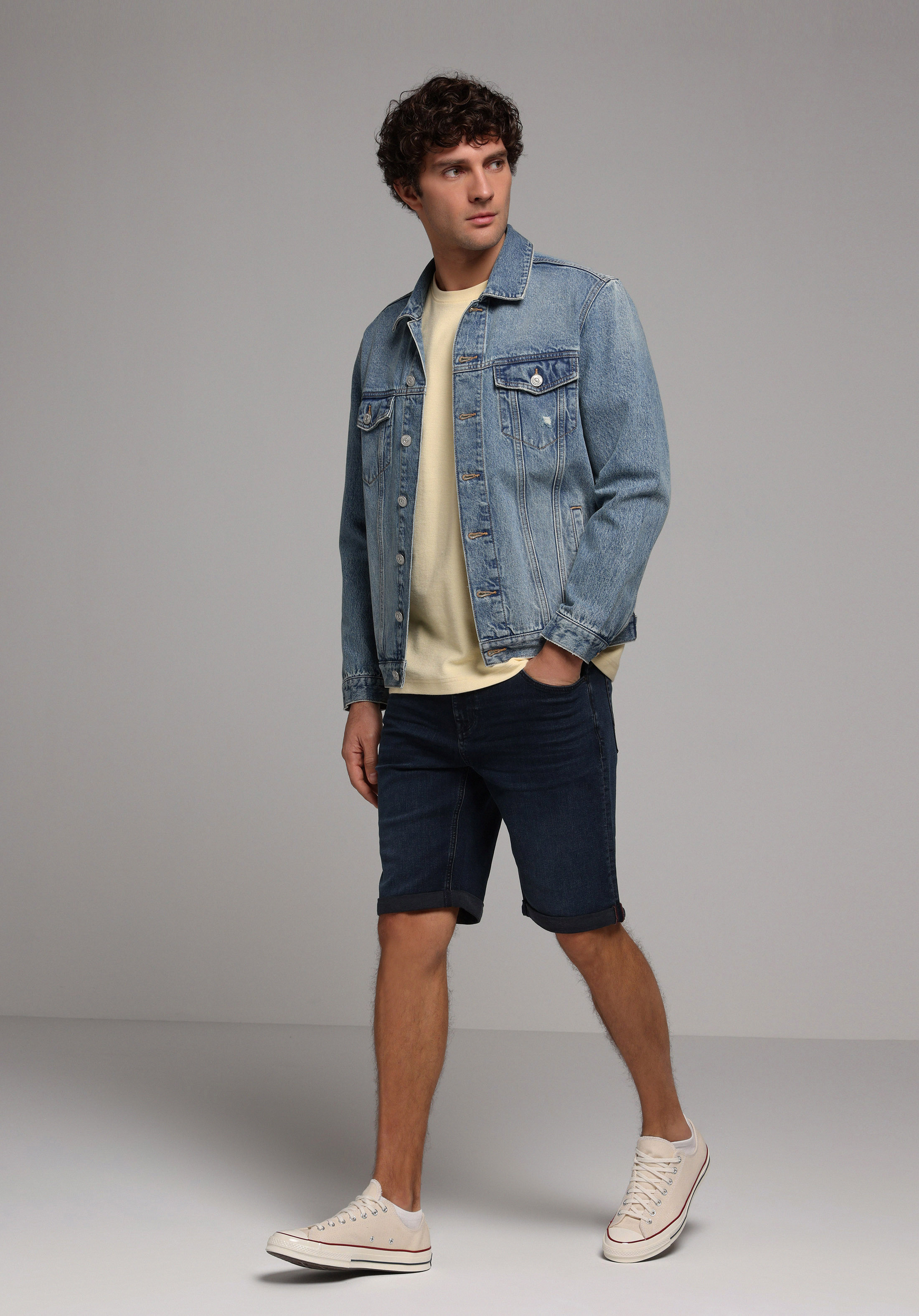 Straight Fit Düşük Bel Düz Erkek Blue Black Denim Jean Şort