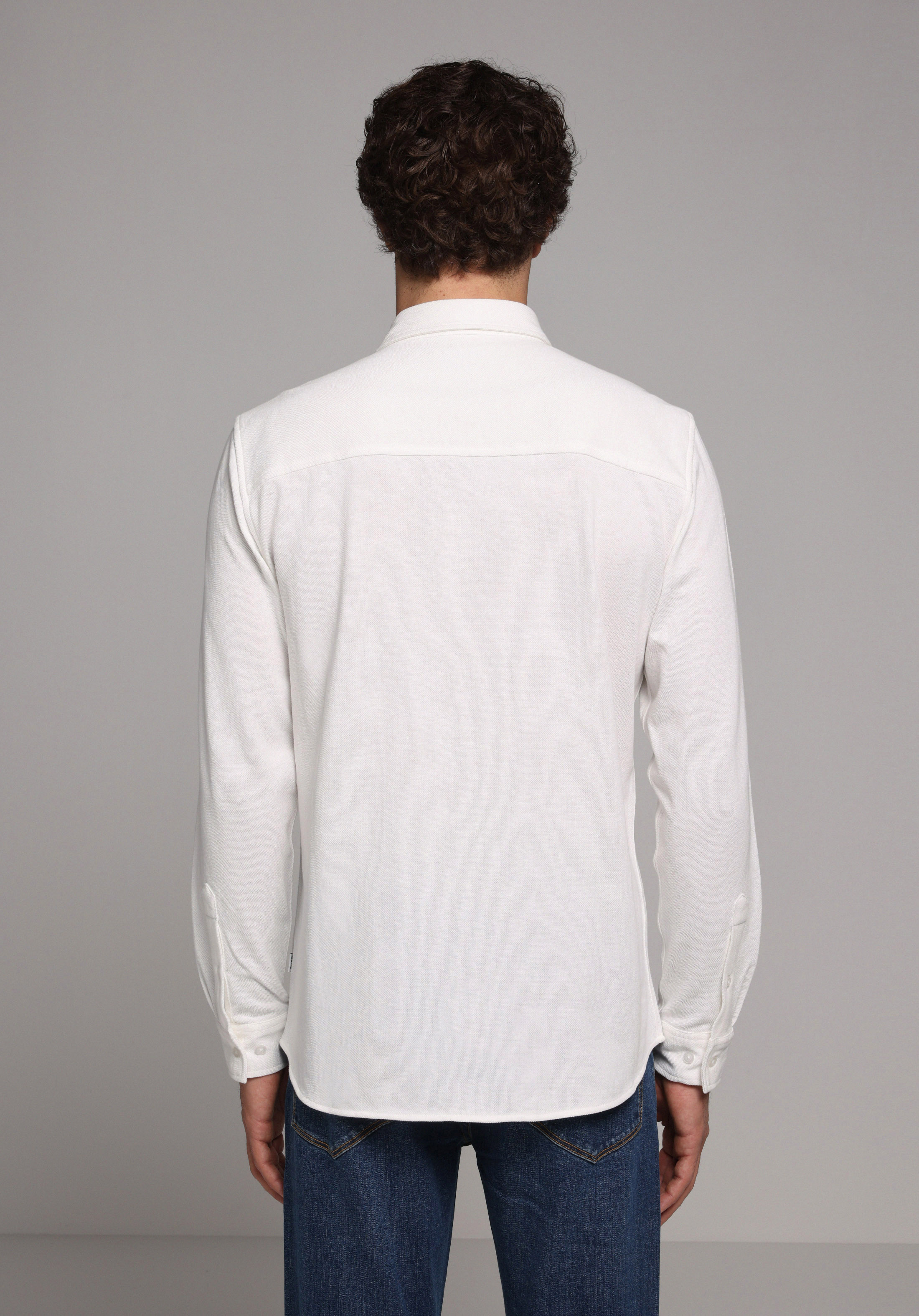 Regular Fit Shirt Neck Düz Erkek Beyaz Uzun Kol Gömlek