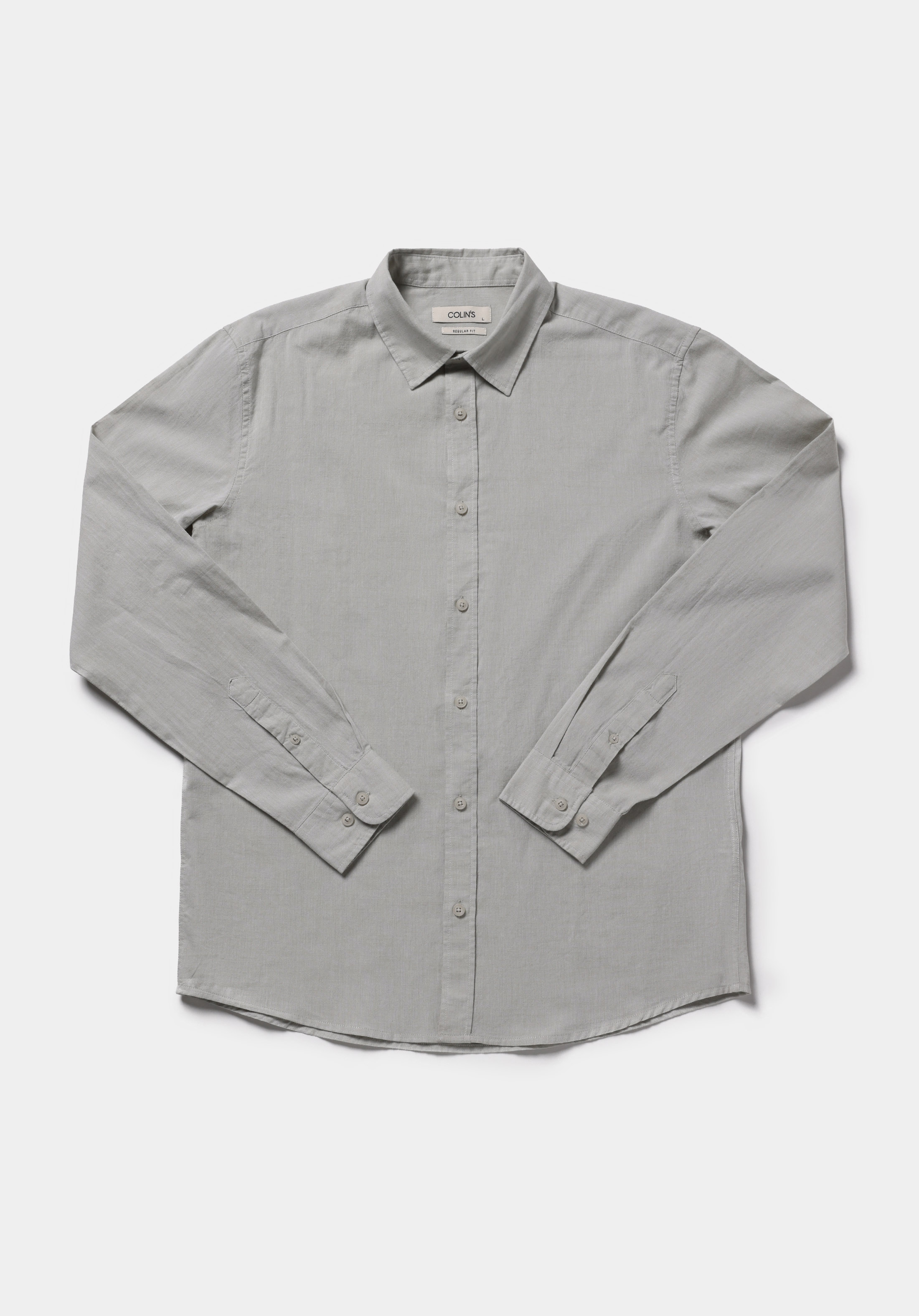 Regular Fit Shirt Neck Pamuklu Düz Erkek Yeşil Uzun Kol Gömlek