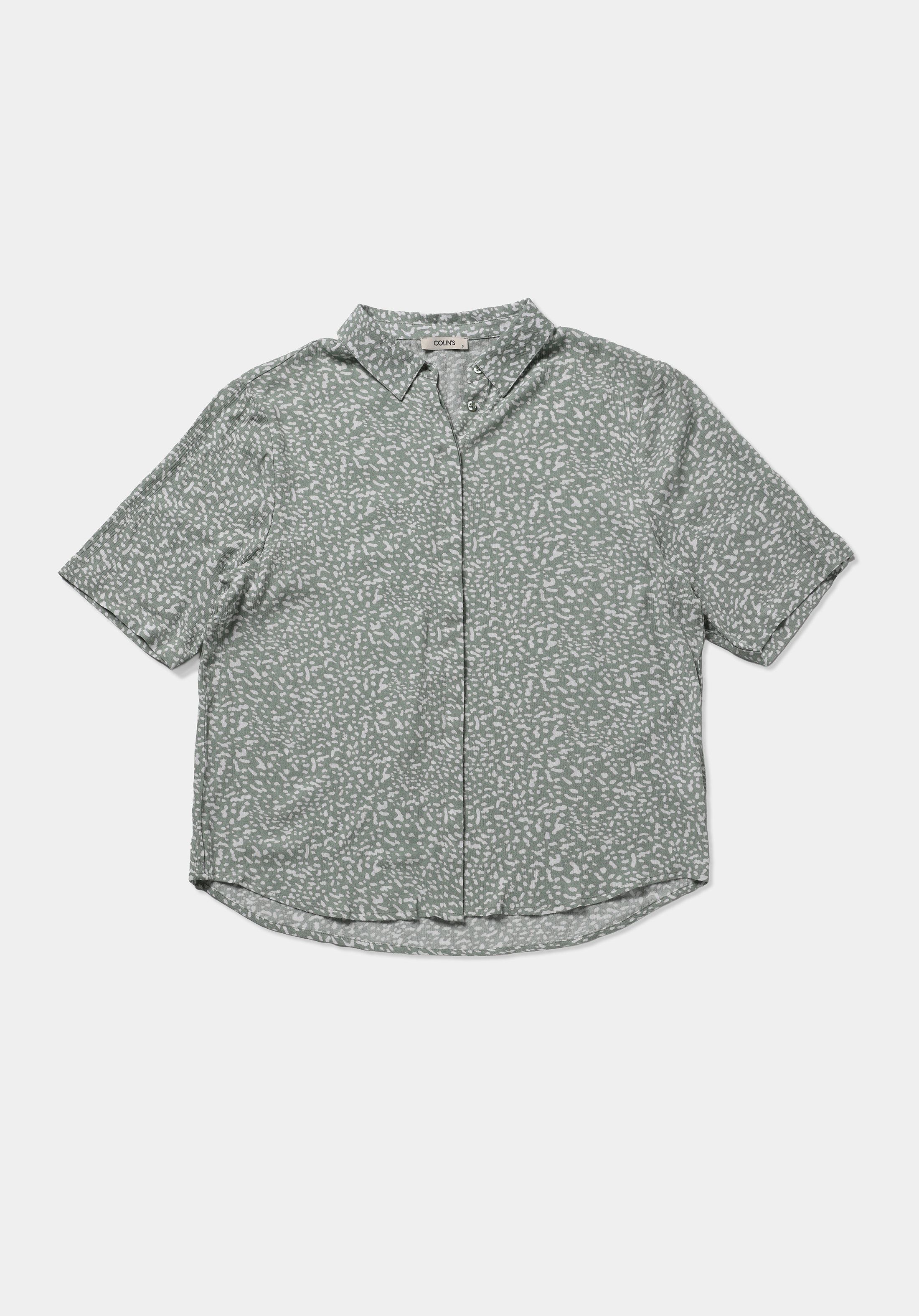 Fashion Fit Shirt Neck Baskılı Kadın Yeşil Kısa Kol Gömlek