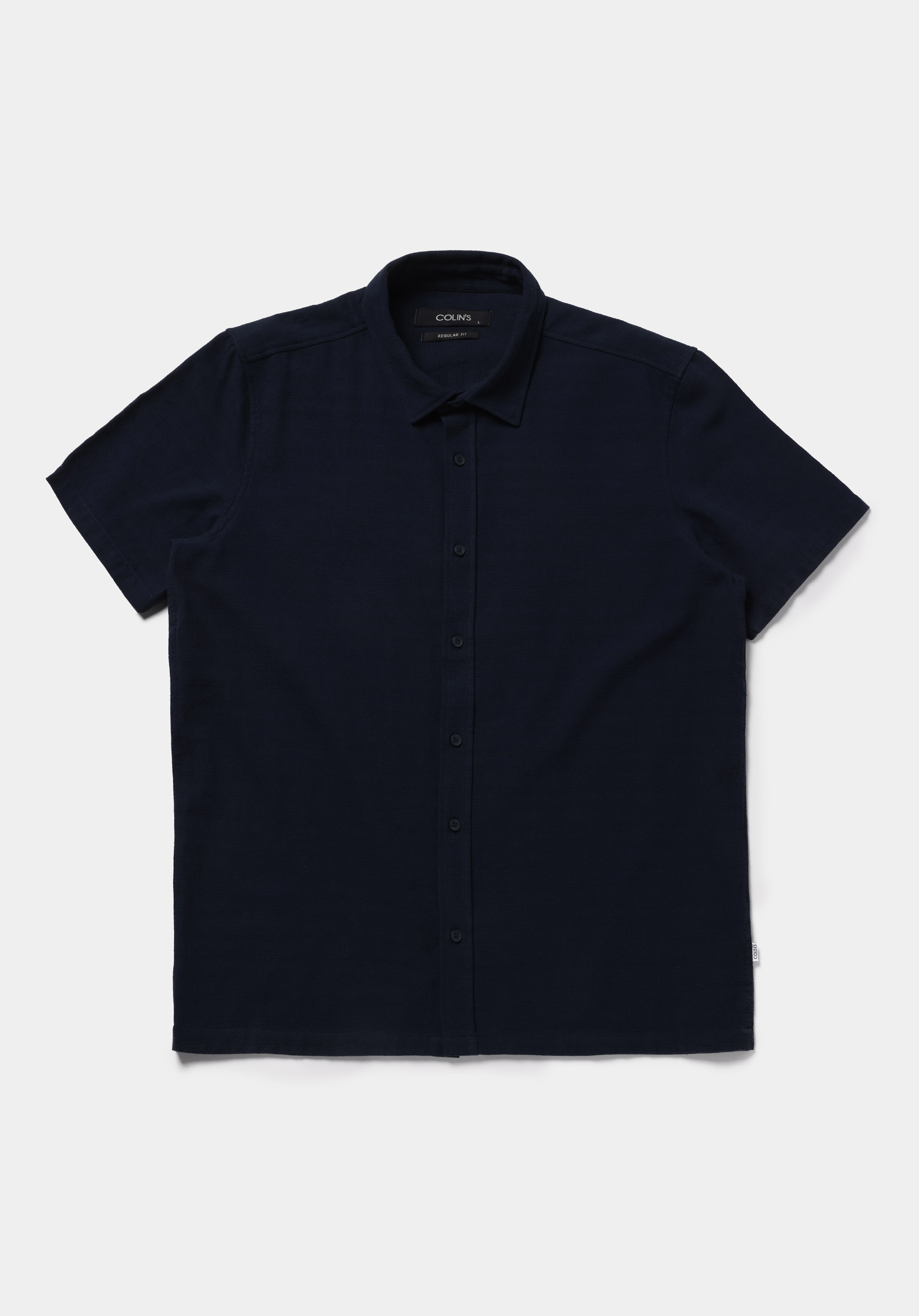 Regular Fit Shirt Neck Düz Erkek Lacivert Kısa Kol Gömlek
