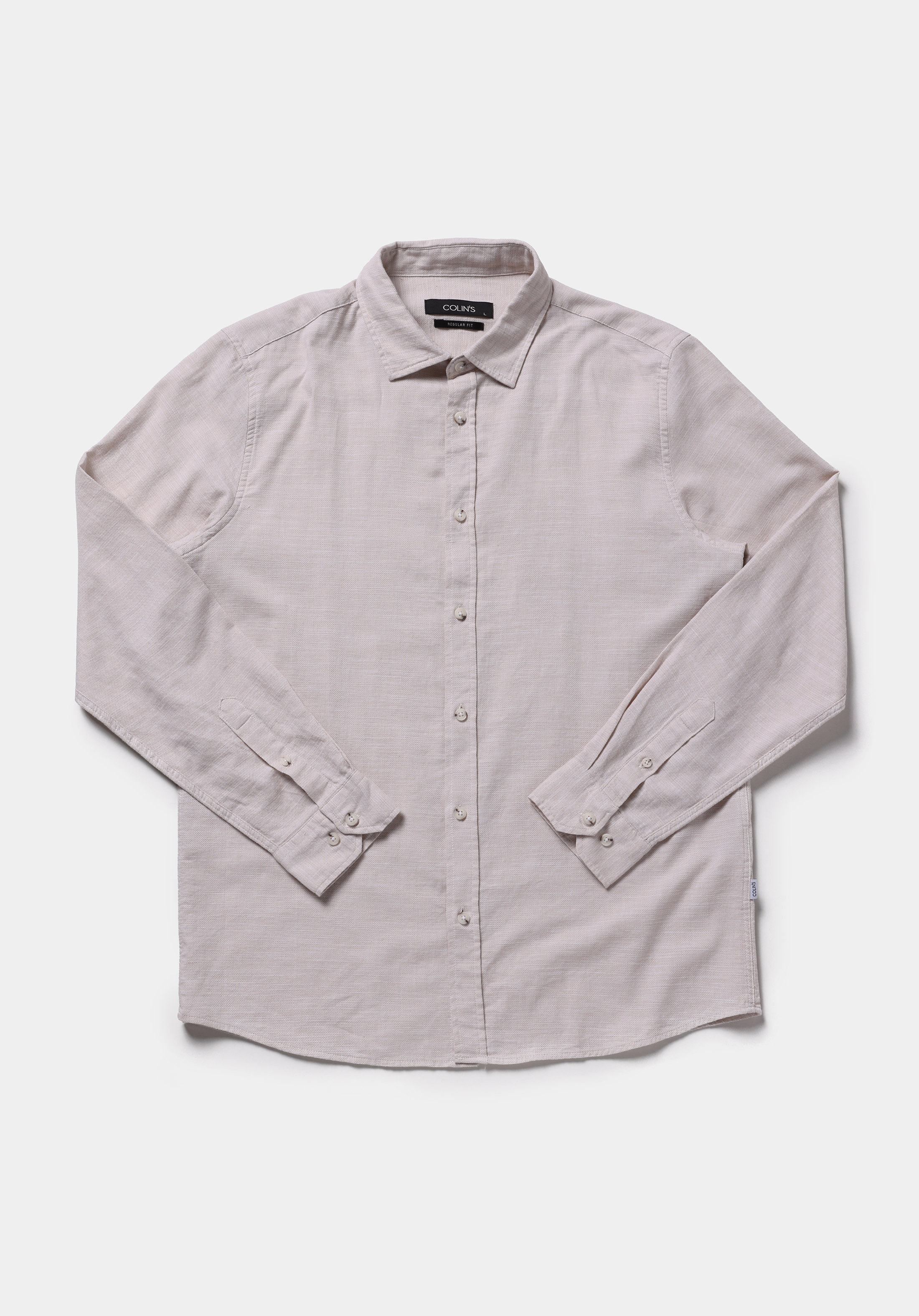 Regular Fit Shirt Neck Düz Erkek Ekru Uzun Kol Gömlek