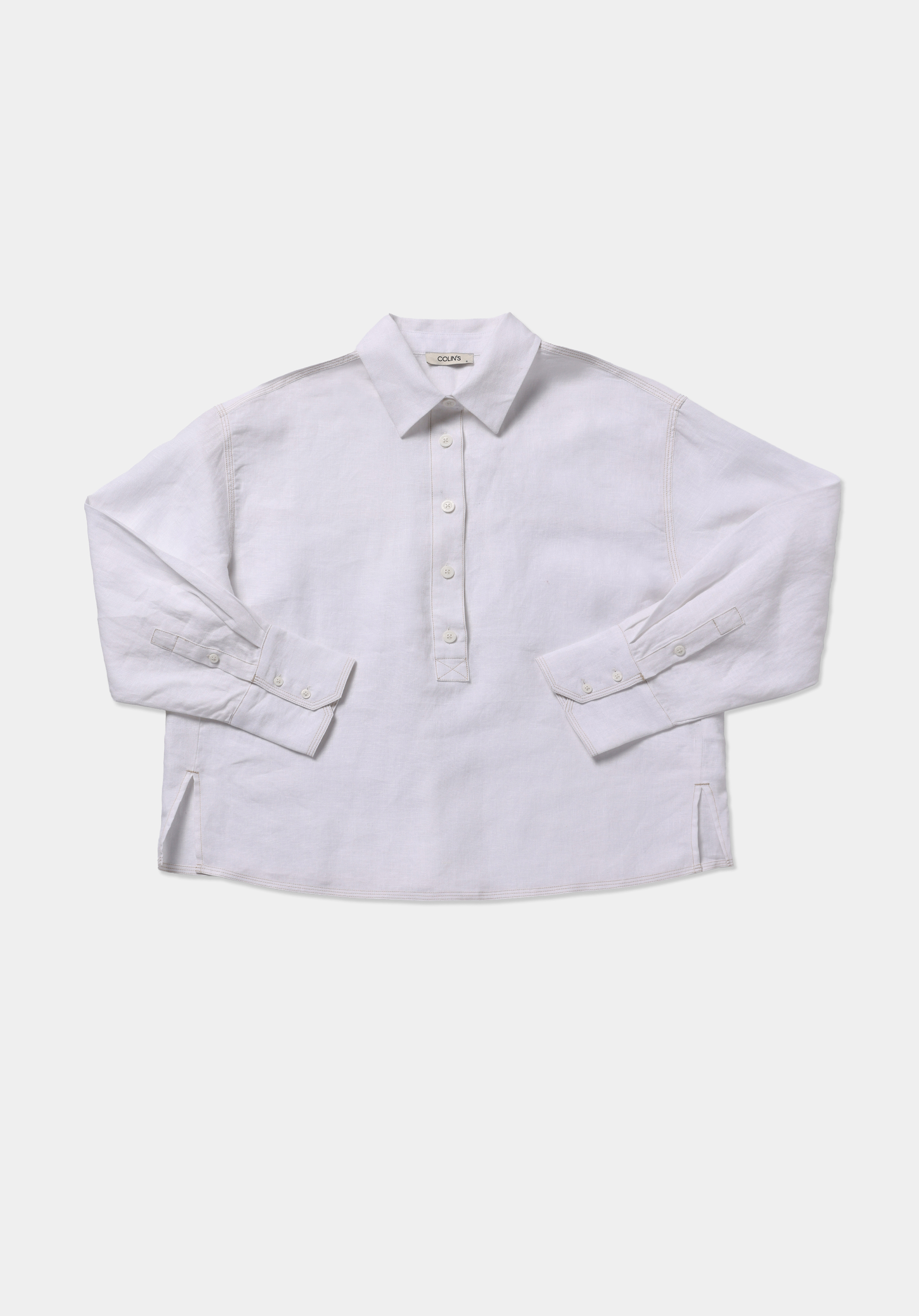 Fashion Fit Shirt Neck Düz Kadın Beyaz Uzun Kol Gömlek