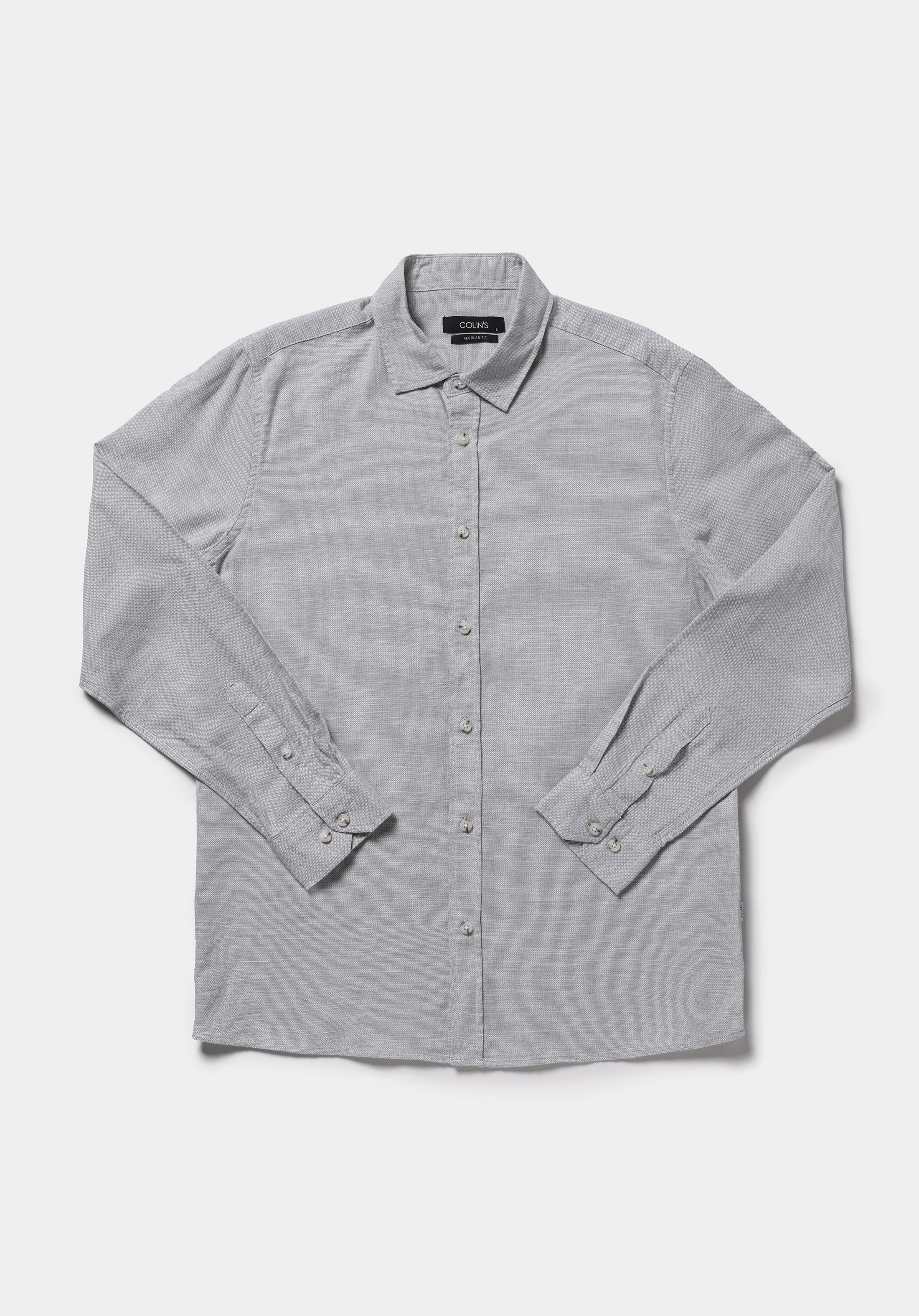 Regular Fit Shirt Neck Düz Erkek Yeşil Uzun Kol Gömlek