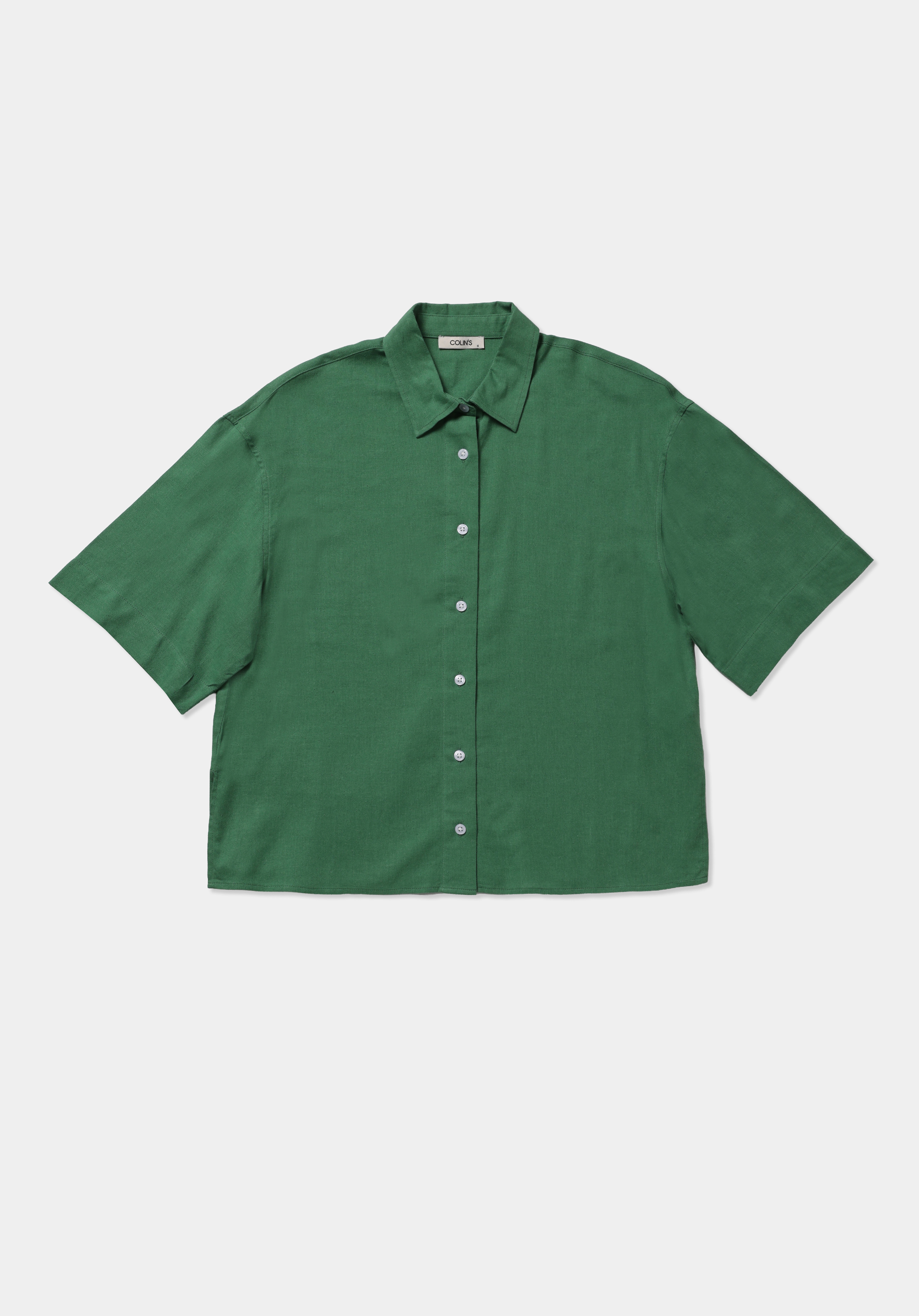 Fashion Fit Shirt Neck Düz Kadın Yeşil Kısa Kol Gömlek