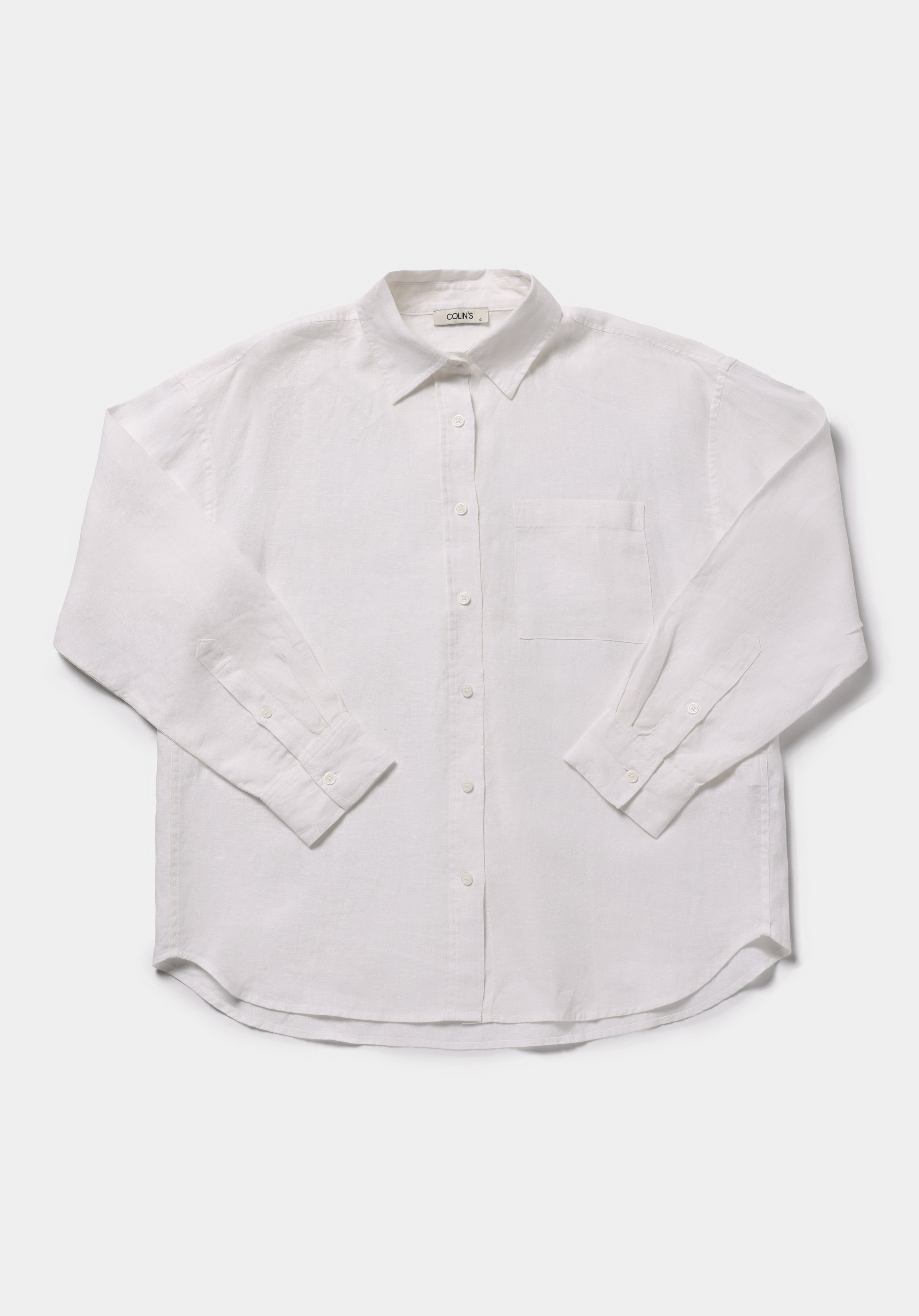 Boyfriend Fit Shirt Neck Düz Kadın Beyaz Uzun Kol Gömlek