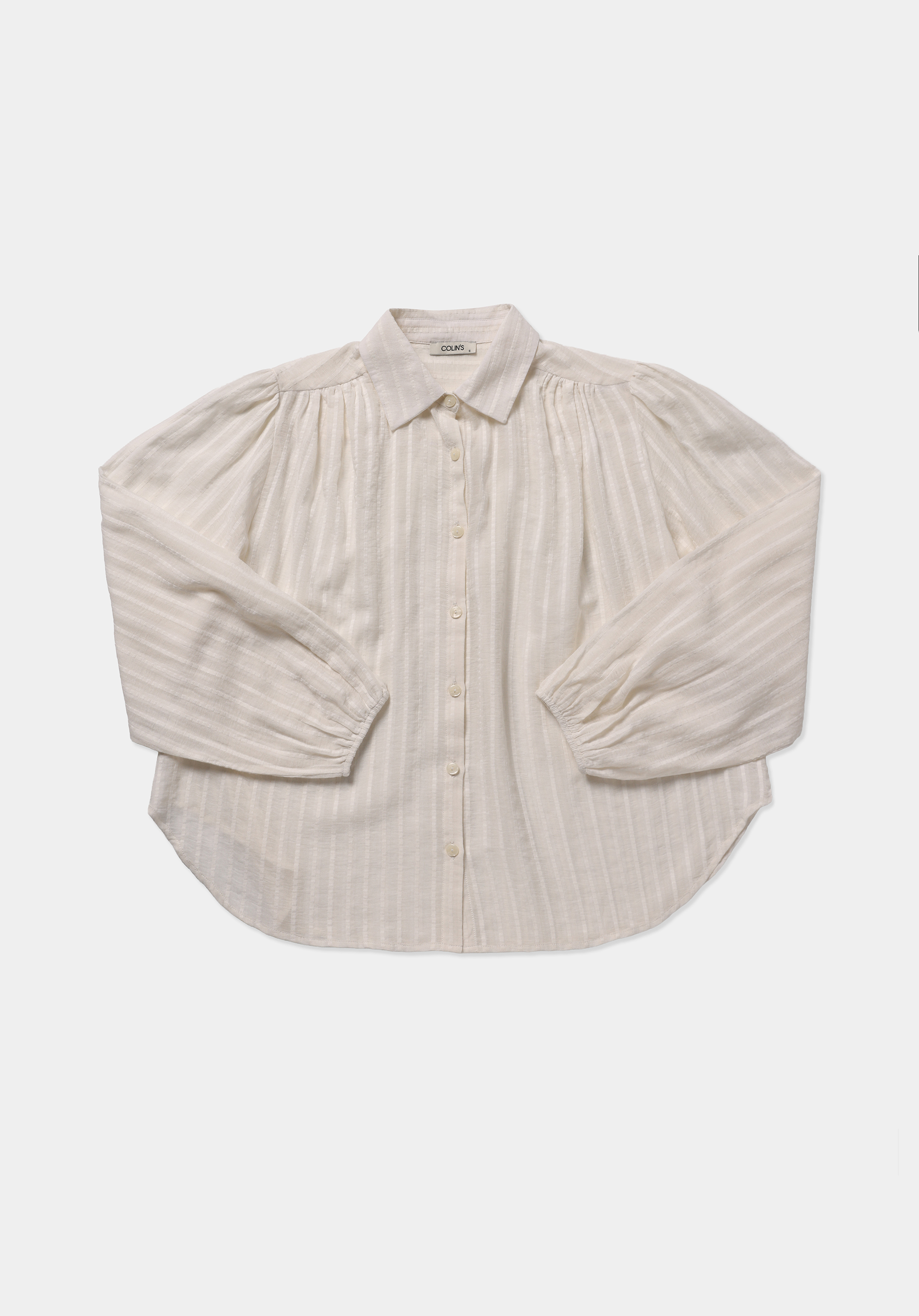 Fashion Fit Shirt Neck Jakarlı Kadın Ekru Uzun Kol Gömlek