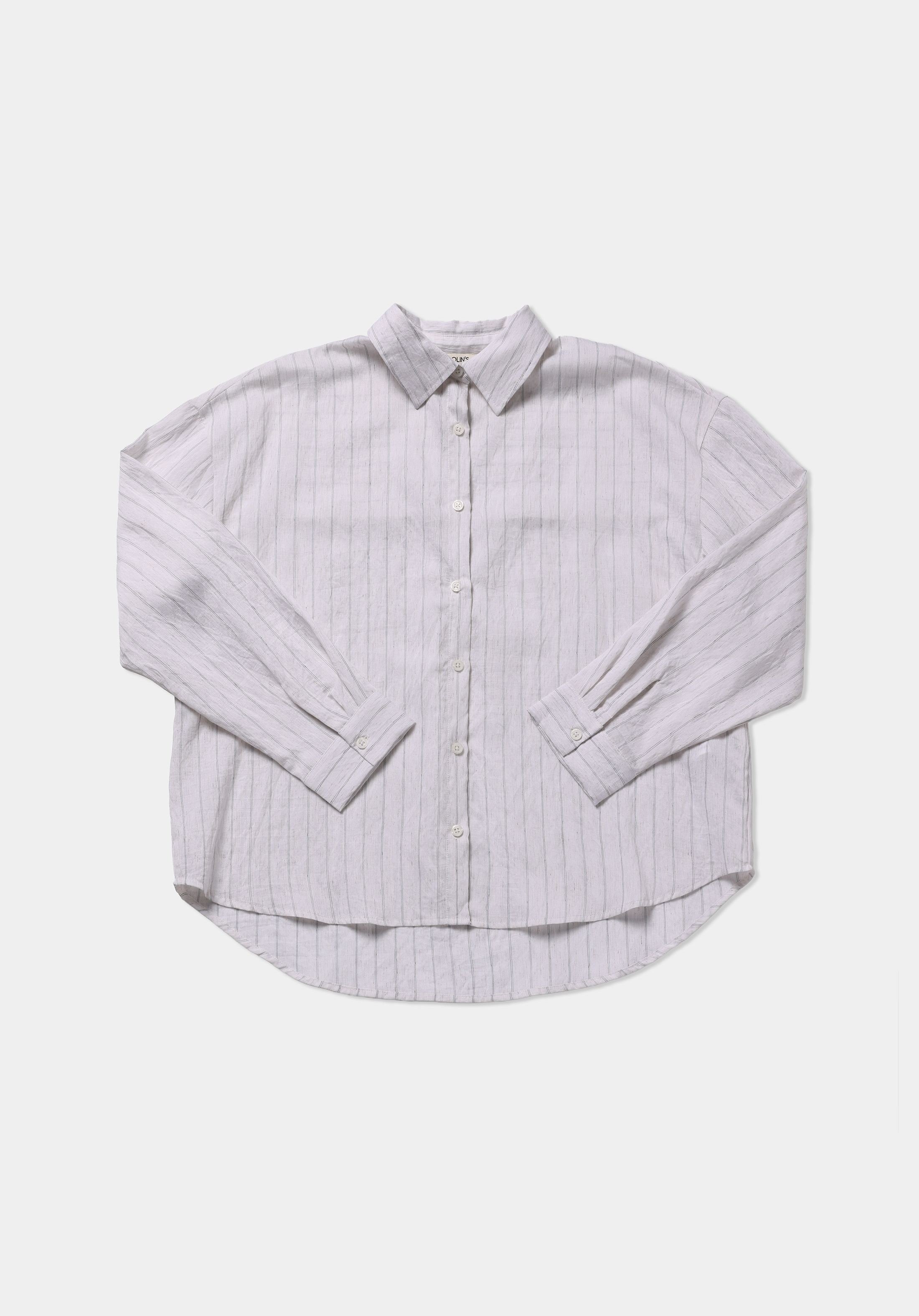 Fashion Fit Shirt Neck Çizgili Kadın Beyaz Uzun Kol Gömlek