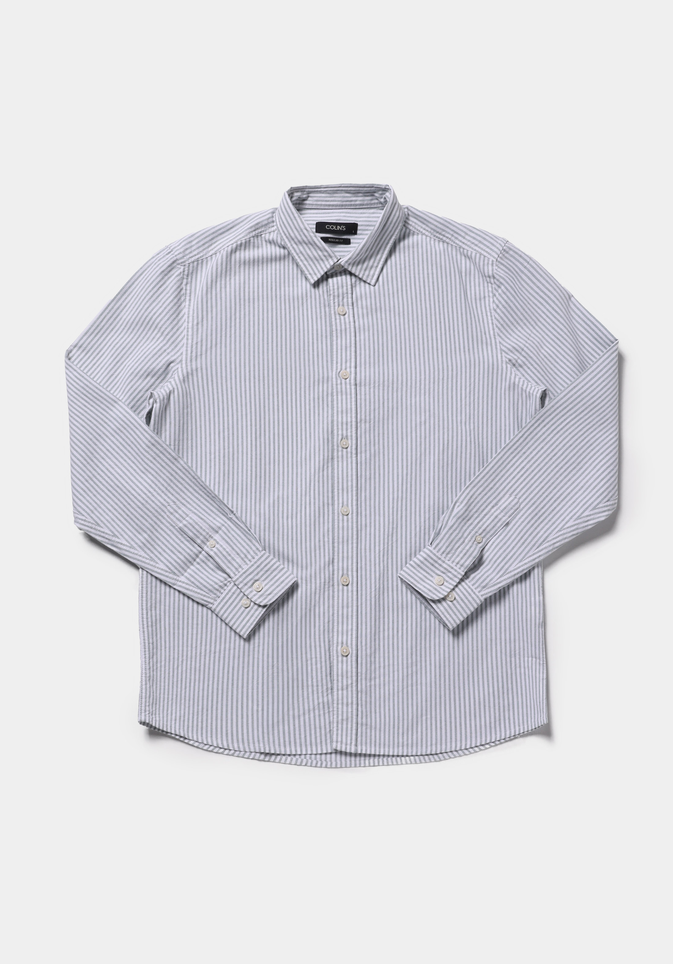 Regular Fit Shirt Neck Çizgili Erkek Turkuaz Uzun Kol Gömlek