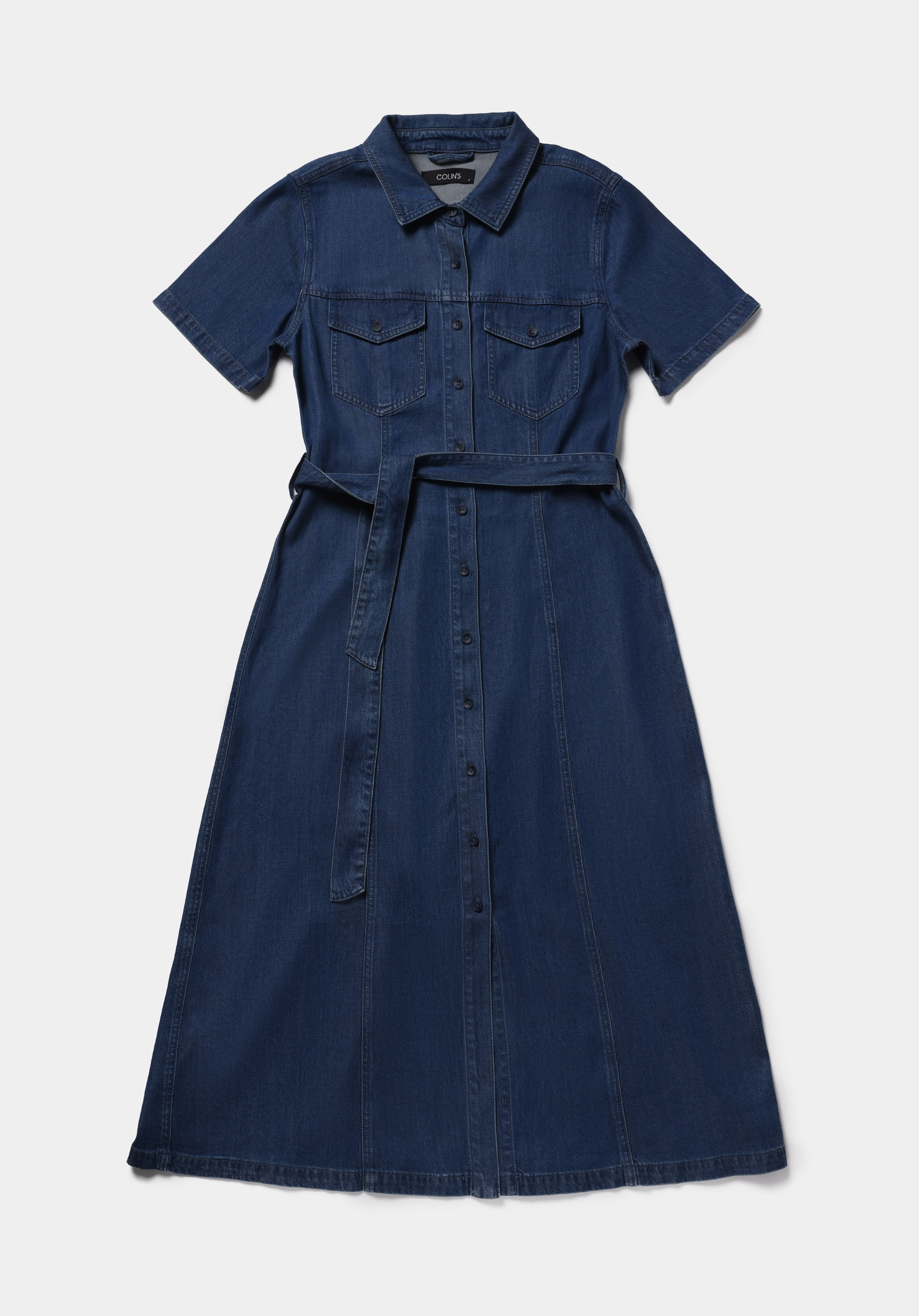 Regular Fit Düz Kadın Dark İndigo Denim Kısa Kol Elbise