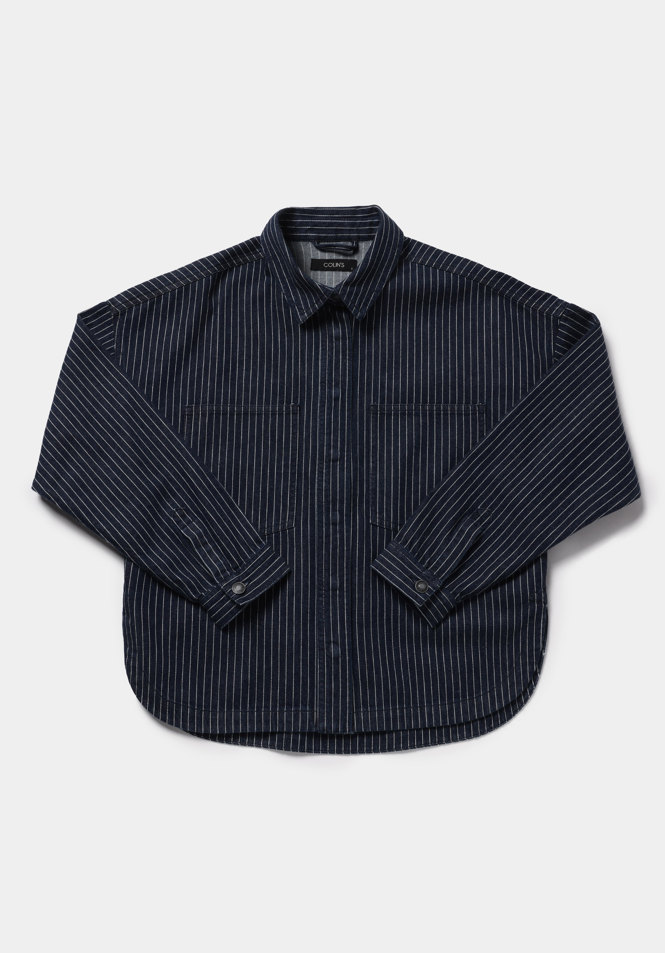 Oversize Fit   Kadın Stripe Denim Shacket