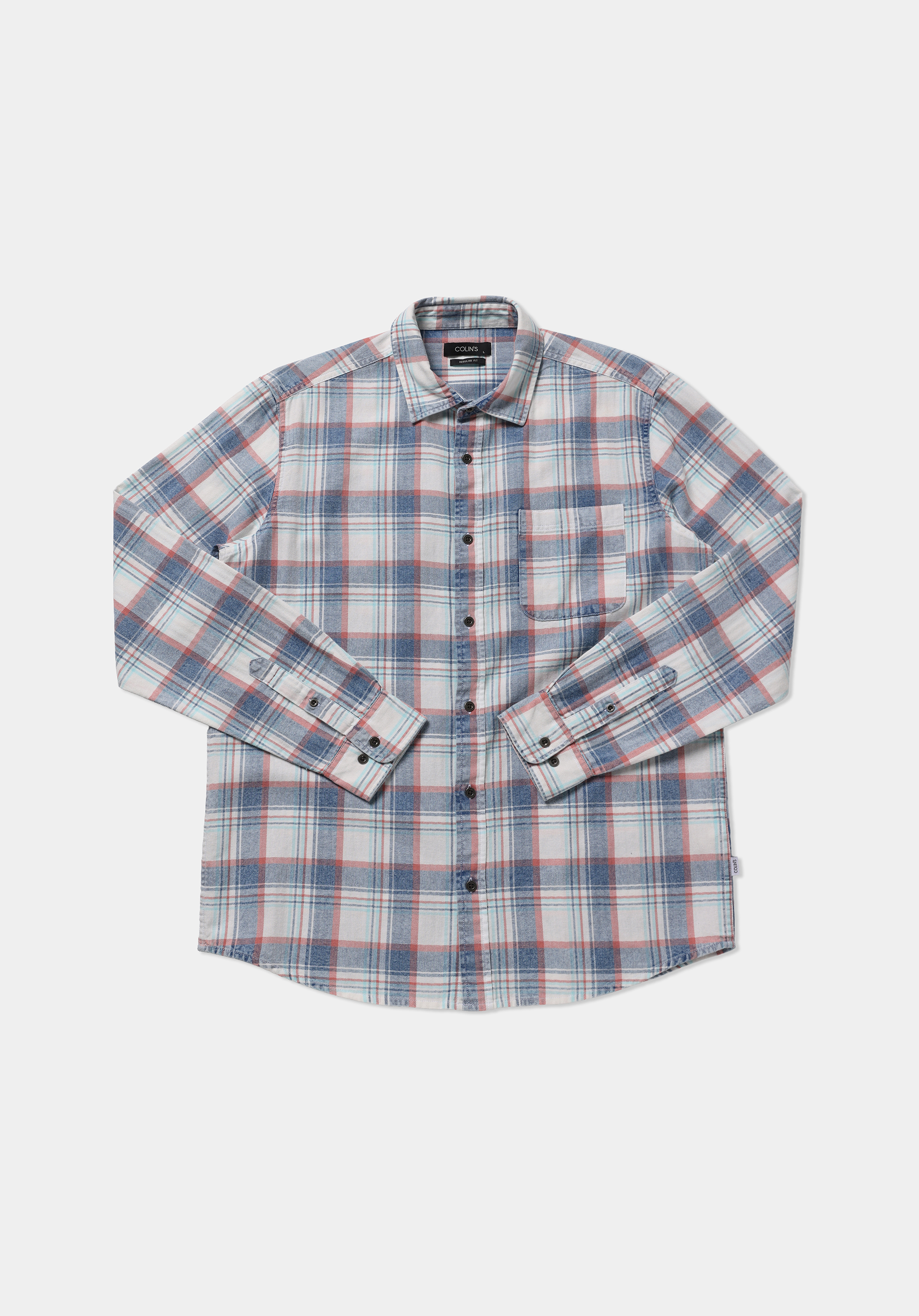 Regular Fit Shirt Neck Ekoseli Erkek Çok Renkli Uzun Kol Gömlek