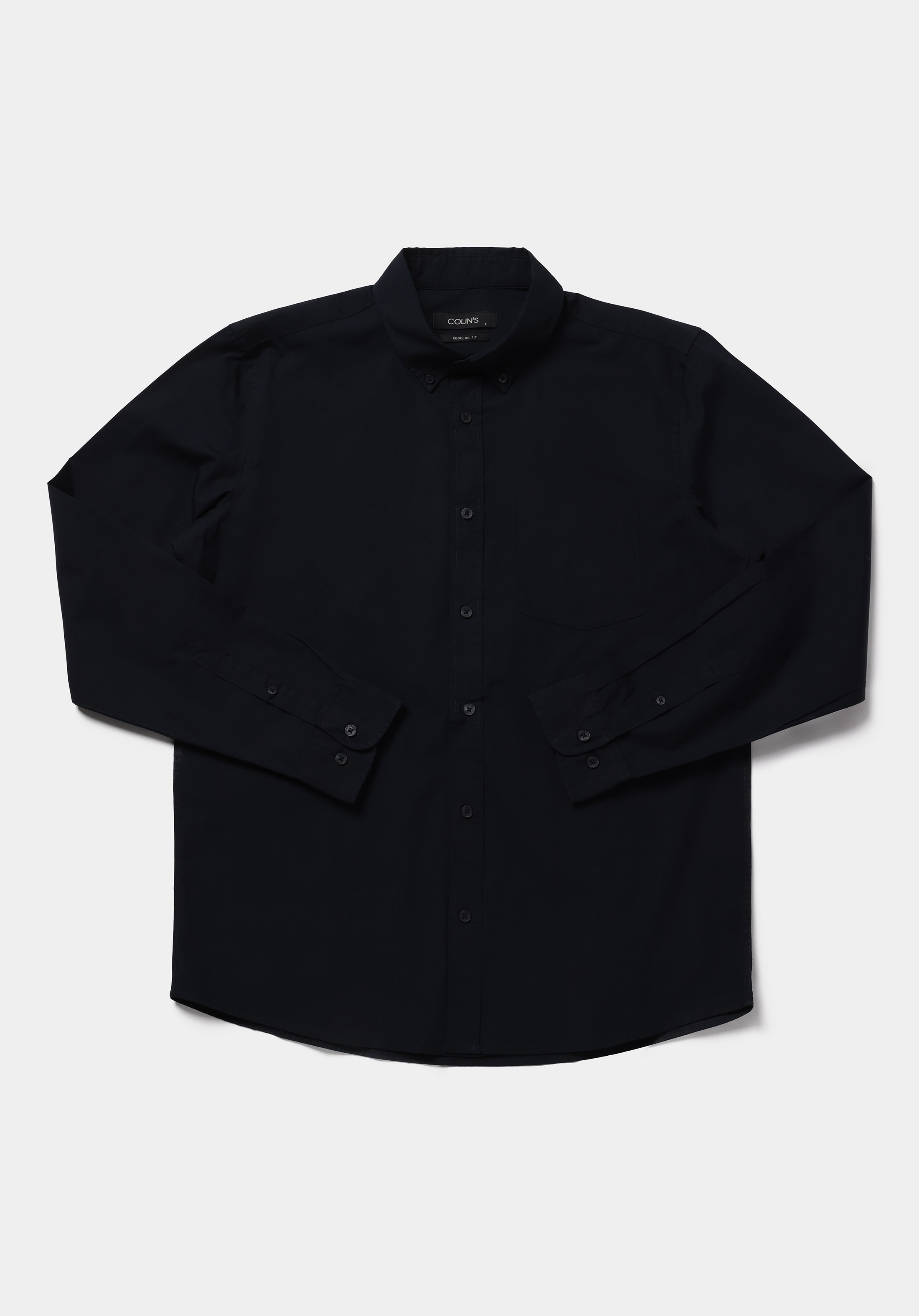 Regular Fit Shirt Neck Düz Erkek Lacivert Uzun Kol Gömlek