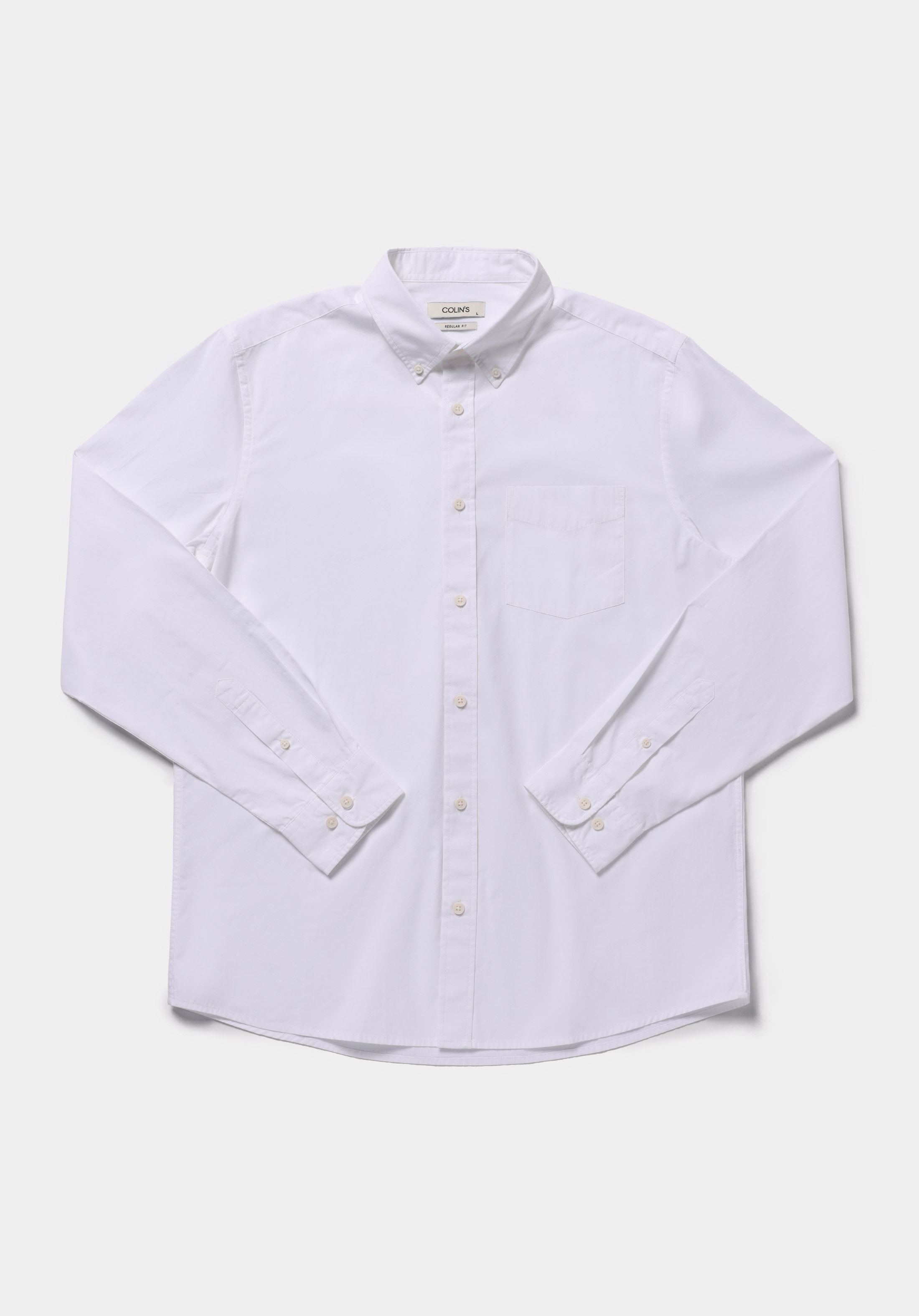 Regular Fit Shirt Neck Düz Erkek Beyaz Uzun Kol Gömlek