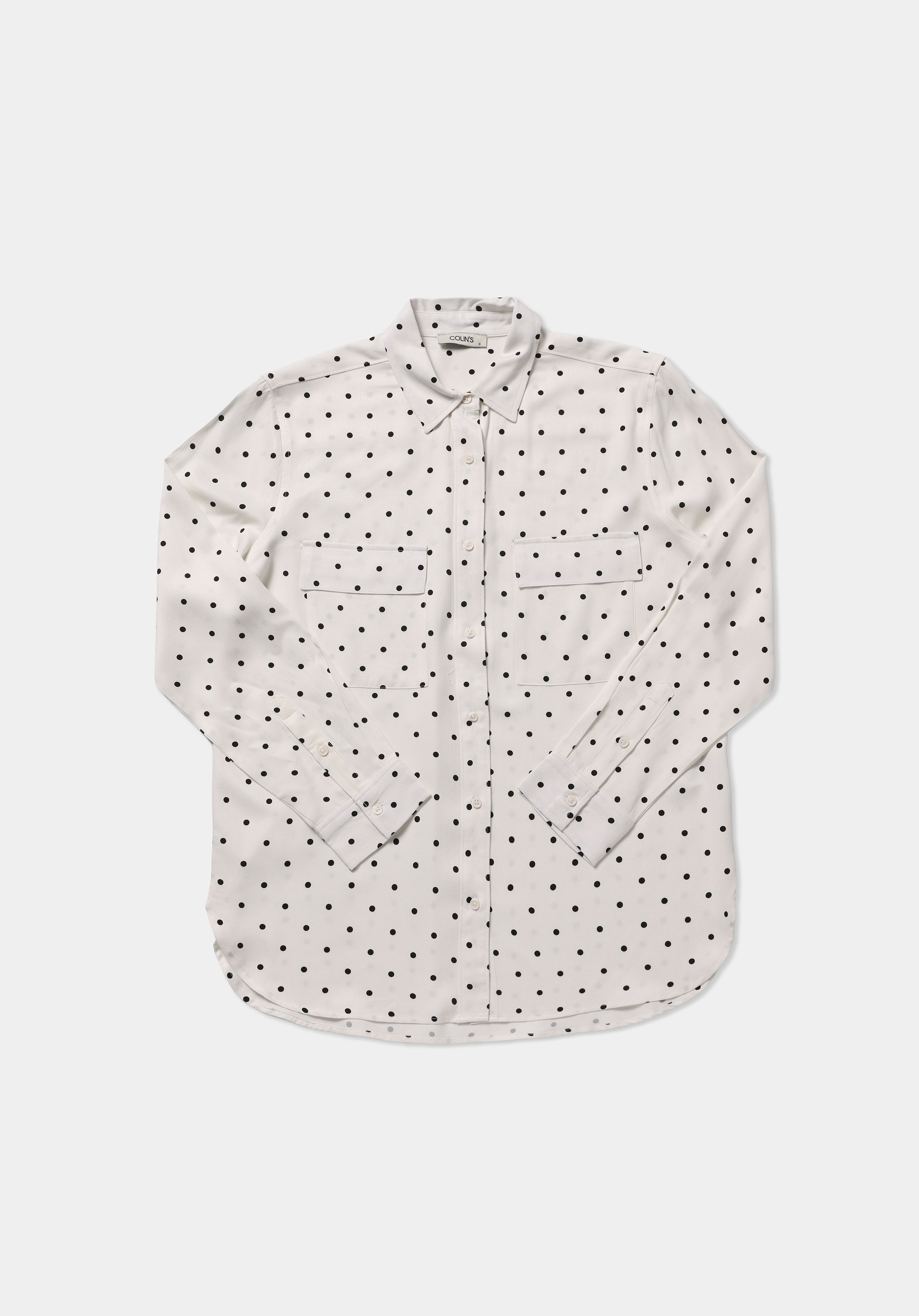 Regular Fit Shirt Neck Puantiyeli Kadın Ekru Uzun Kol Gömlek