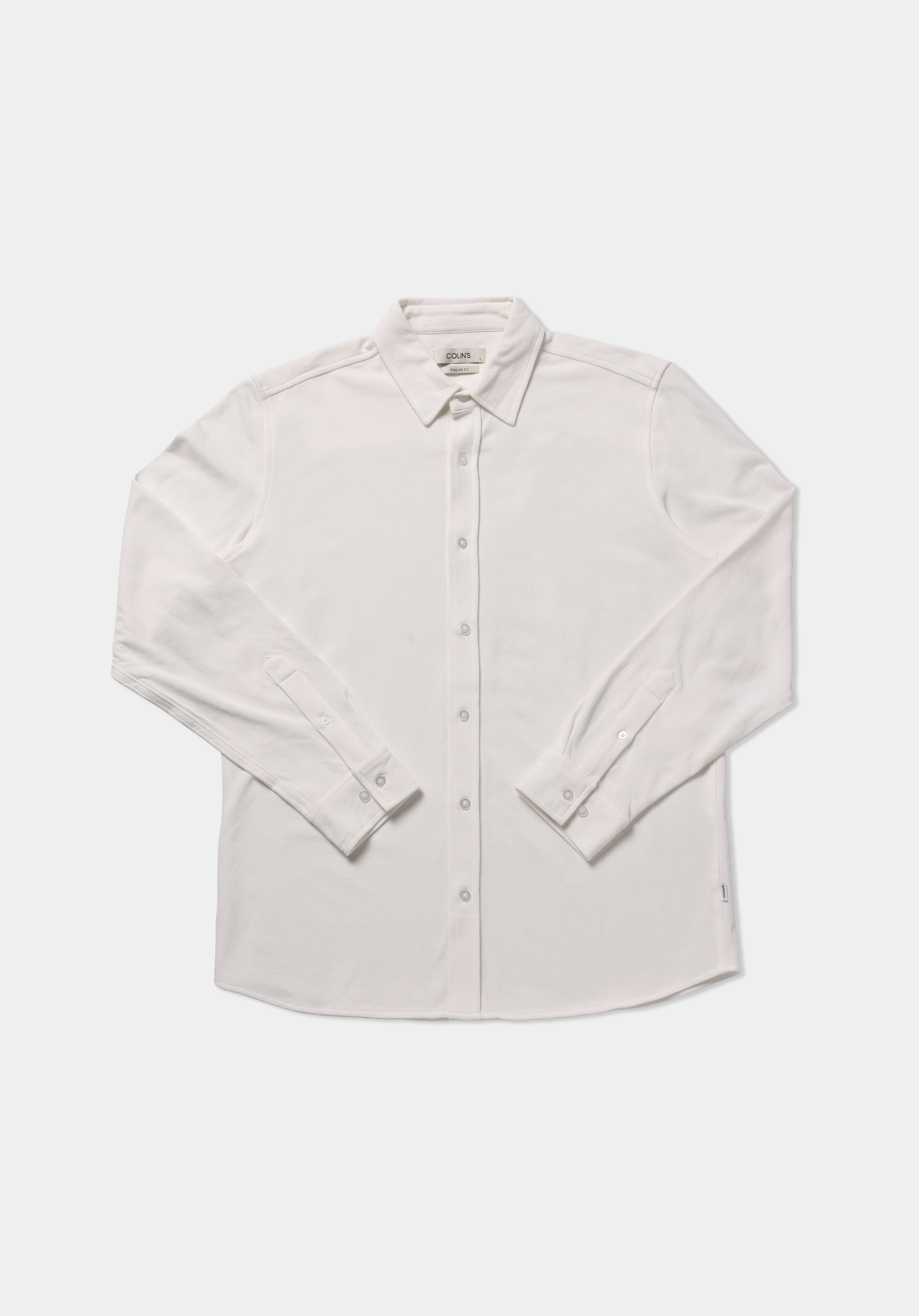 Regular Fit Shirt Neck Düz Erkek Beyaz Uzun Kol Gömlek