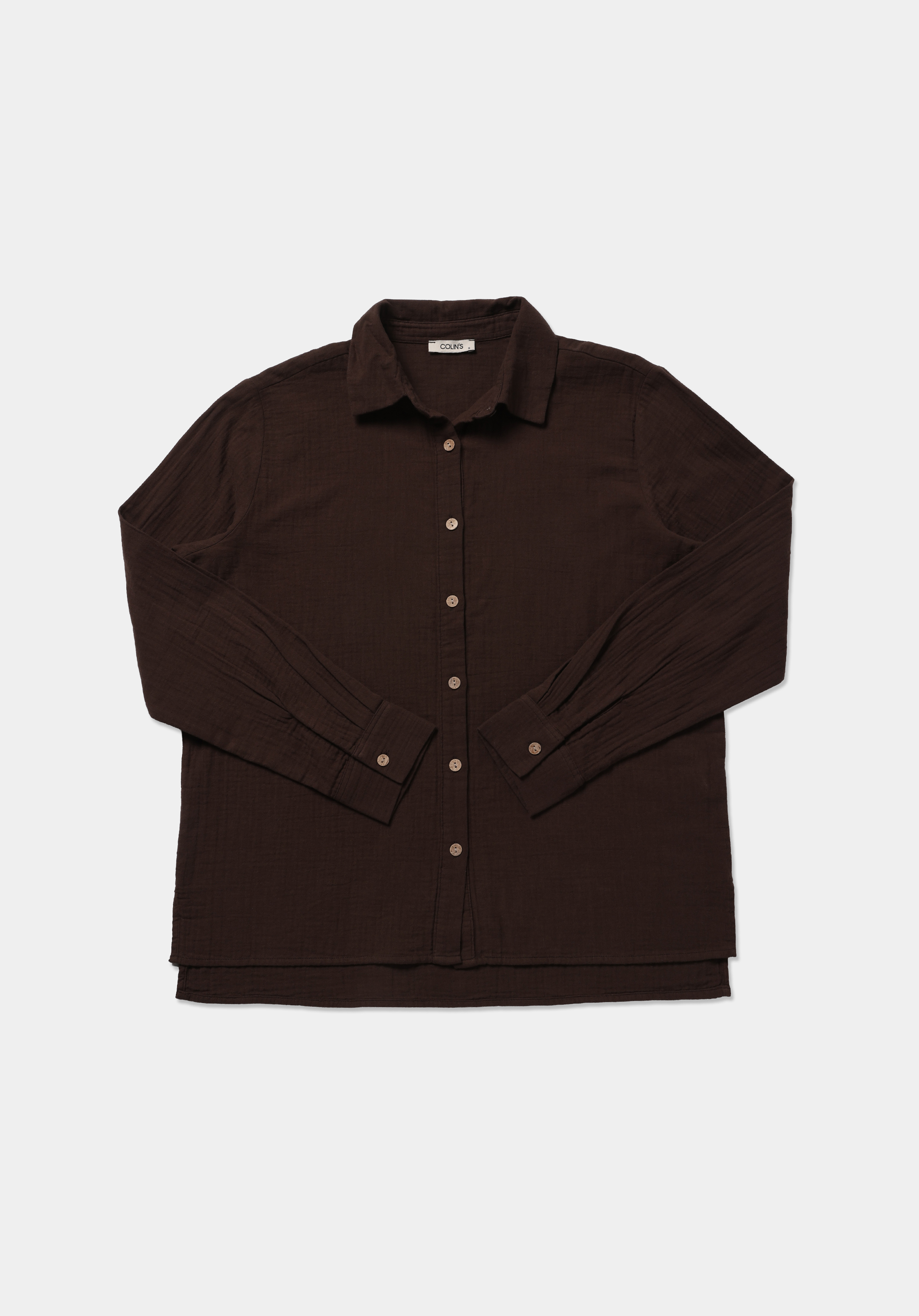 Regular Fit Shirt Neck Düz Kadın Kahverengi Kısa Kol Gömlek