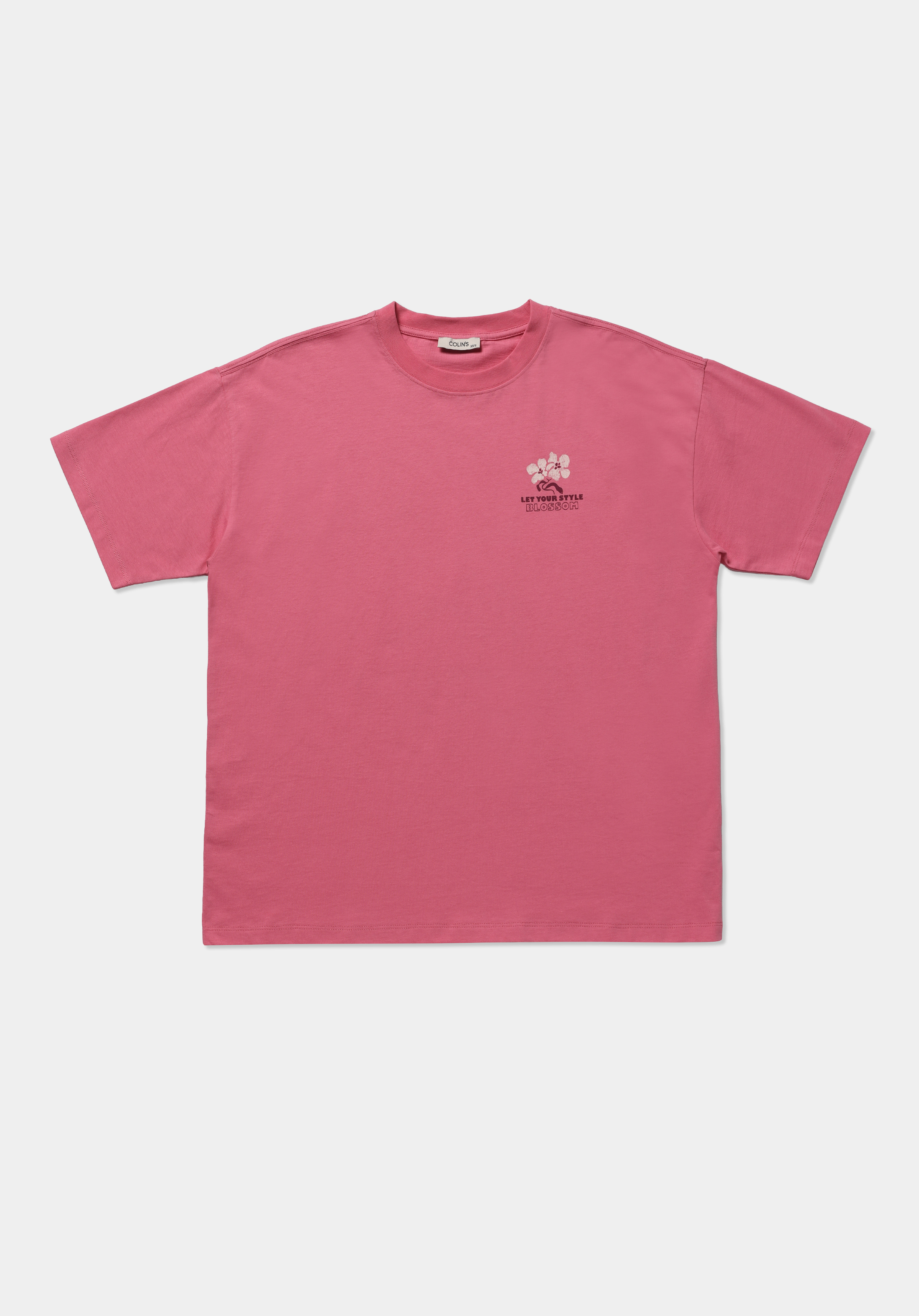 Relax Fit Yuvarlak Yaka Baskılı Kadın Pembe Kısa Kol Tişört