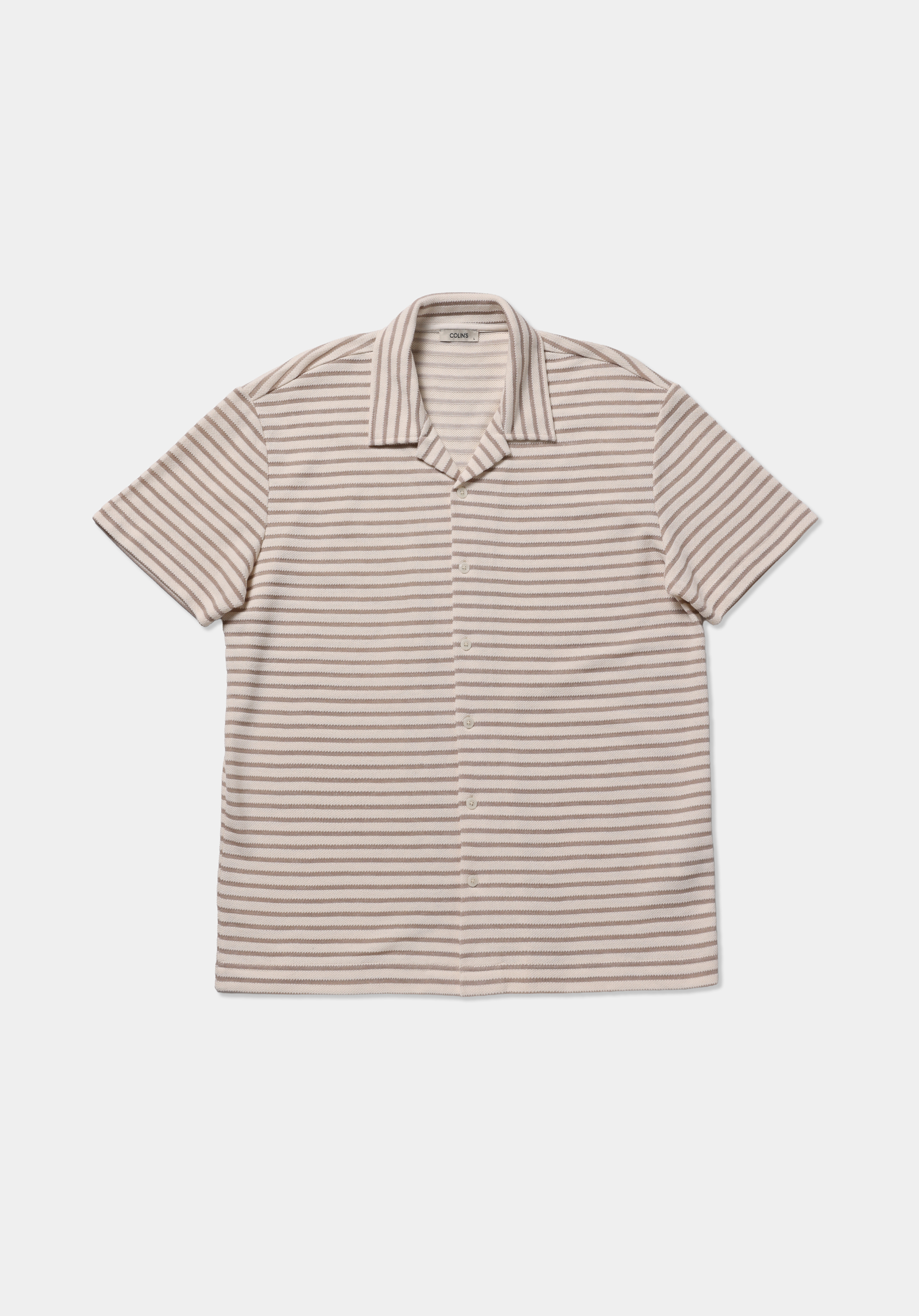 Comfort Fit Polo Yaka Çizgili Erkek Bej Kısa Kol Tişört